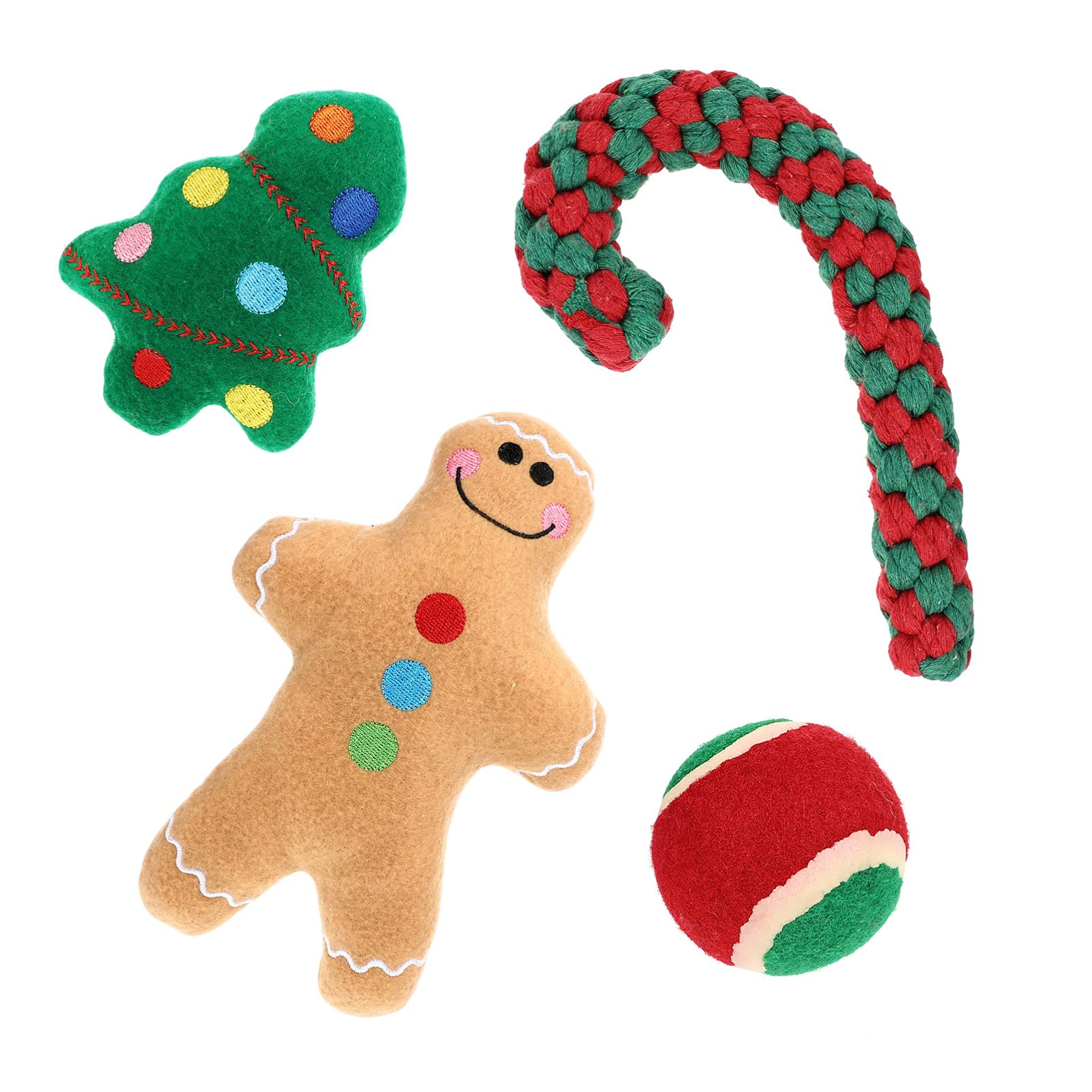 POPETPOP Christmas Dog Toys - Plush Squeaky Chew Toys for Puppies (Gingerbread Man & Tree Shapes) - Fun Holiday Pet Gifts for Playtime & Training