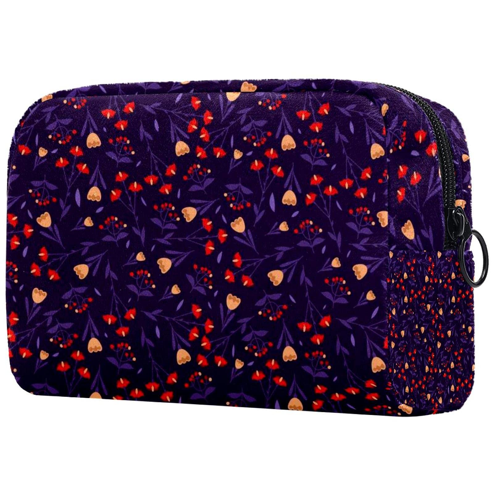 Large Flower Print Cosmetic Bag for Women - Red Travel Makeup Pouch with Zipper | Waterproof Toiletry Organizer for Vacation, Gym & Daily Use