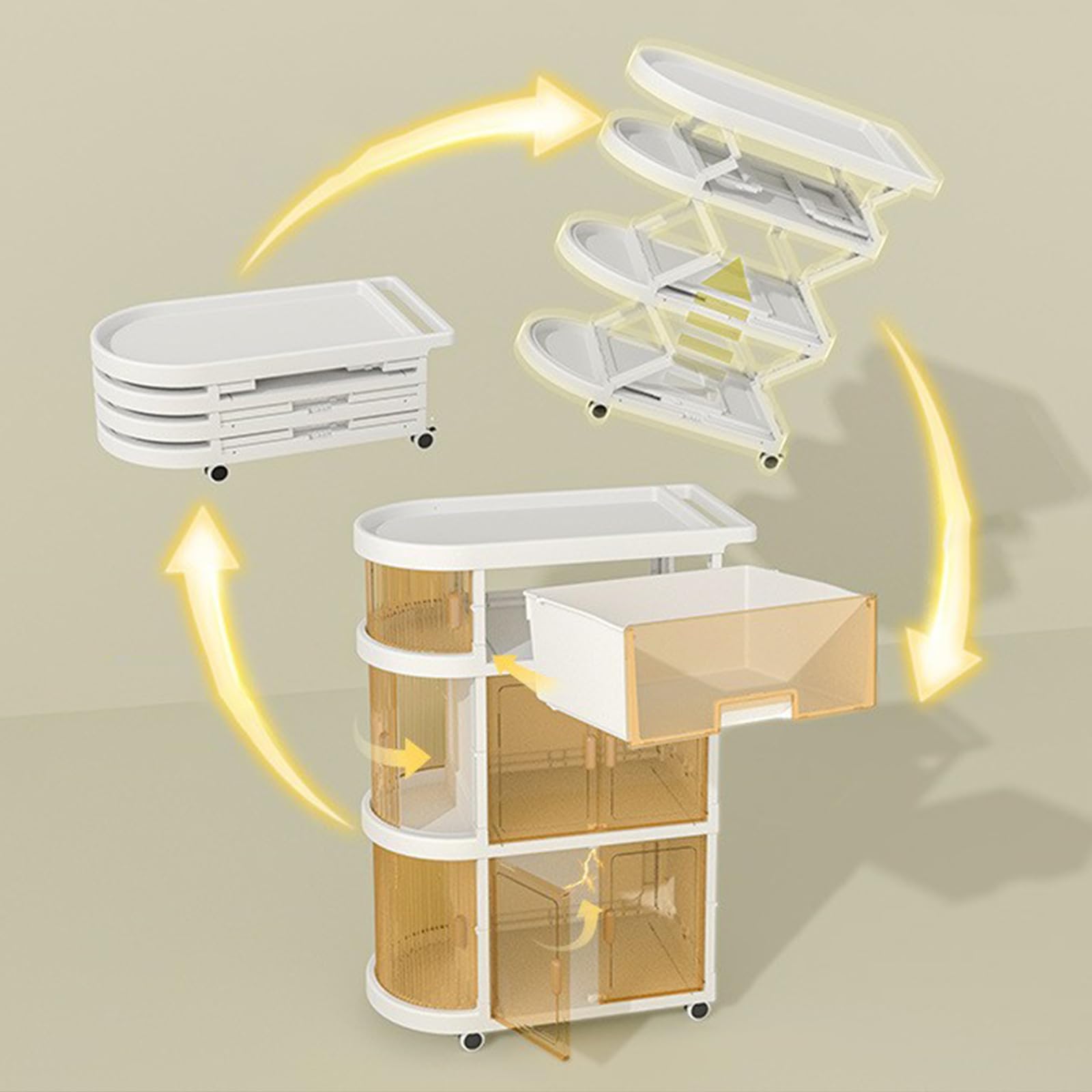 ASHAMX1 Baby Cart Organizer - 3-Tier Rolling Diaper Caddy with Wheels & Drawers, Portable Nursery Storage for Diapers, Wipes, Toys - Perfect for Nursery, Bedroom & On-the-Go Parents