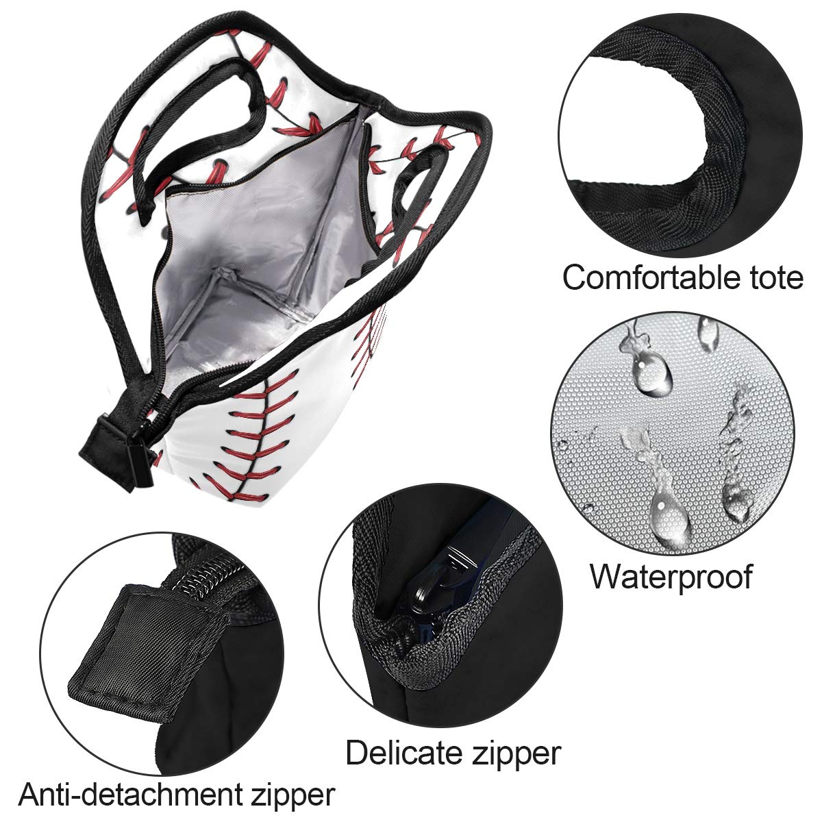 Insulated Baseball Softball Lunch Bag with Zipper - Portable Cooler Tote for Adults & Teens - Perfect for Sports, Picnics & Meal Prep - Men & Women's Thermal Lunch Box Handbag