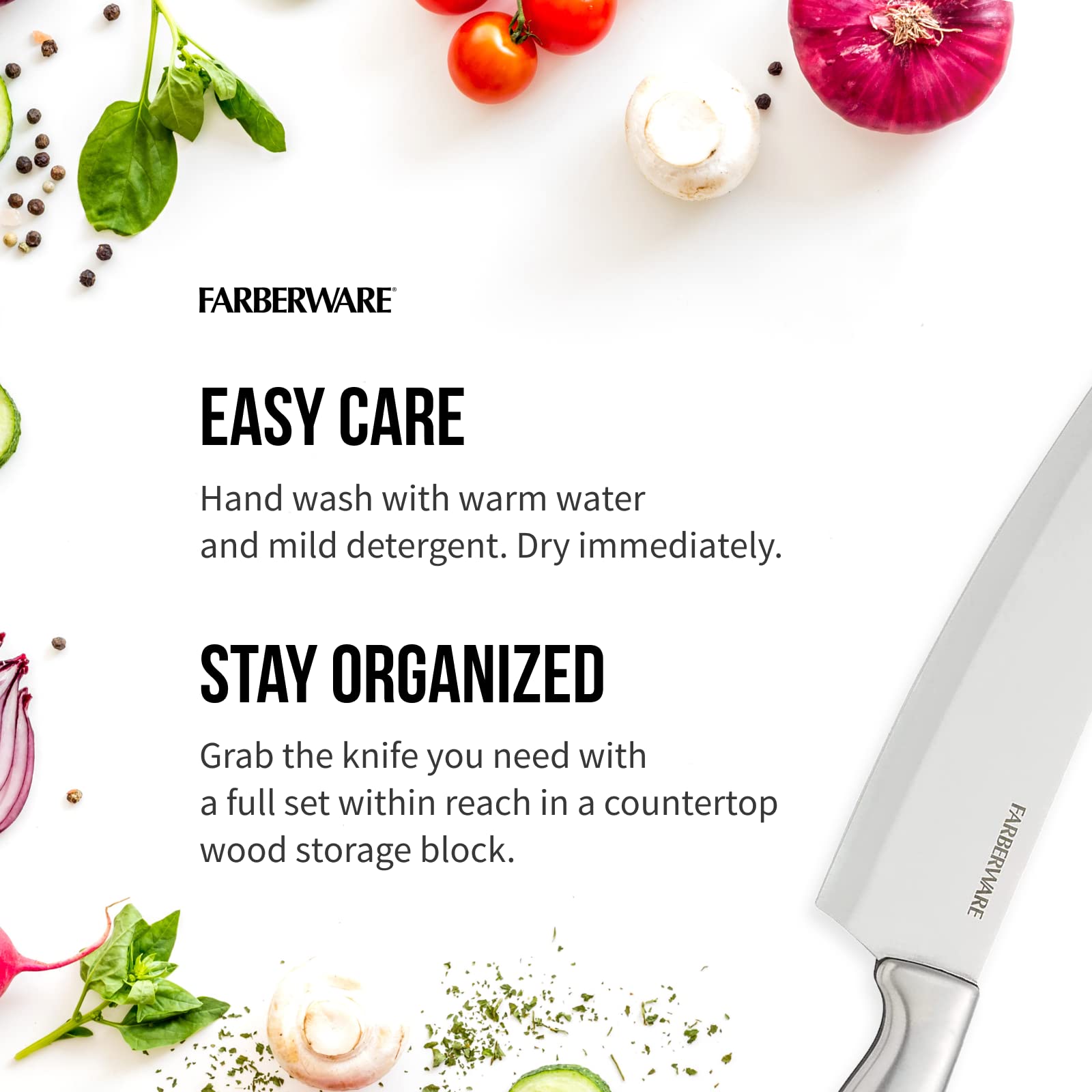 Farberware Edgekeeper 16-Piece Stainless Steel Knife Block Set with Built-in Sharpener - High Carbon Kitchen Knives for Professional Chefs & Home Cooking - Perfect for Slicing, Dicing & Food Prep