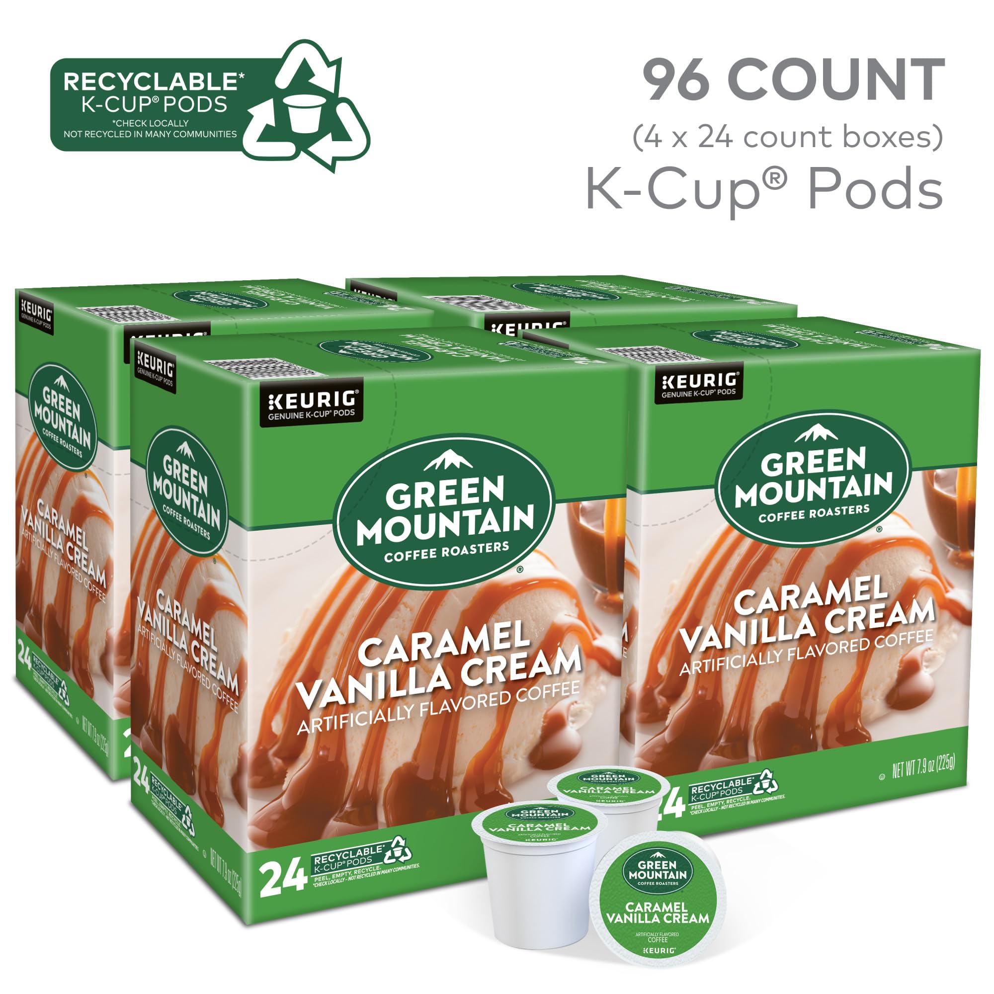 Green Mountain Coffee Roasters Caramel Vanilla Cream Light Roast K-Cup Pods - 96 Count for Keurig Single-Serve Brewers | Perfect for Morning Coffee & Office Break