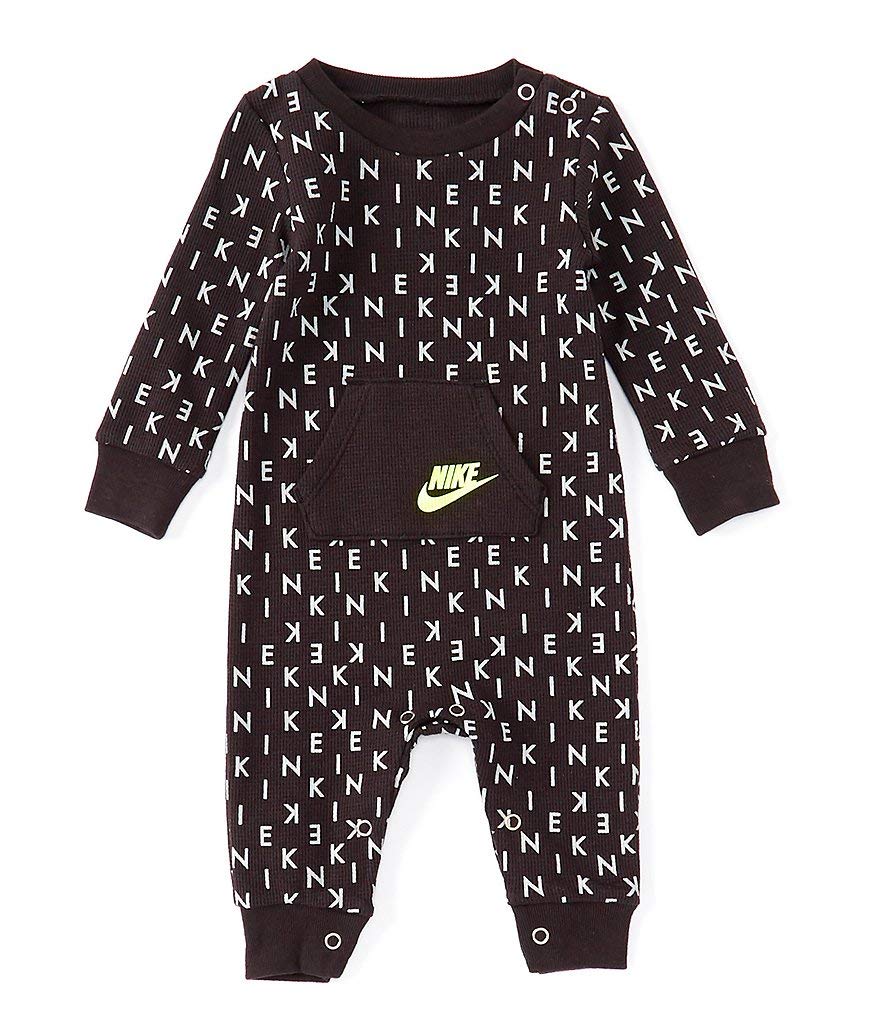 Nike Baby Graphic Waffle Thermal Long Sleeve Coverall - Black/Volt (6 Months) | Warm Winter Outfit for Infants | Perfect for Outdoor Playdates & Cold Weather Adventures