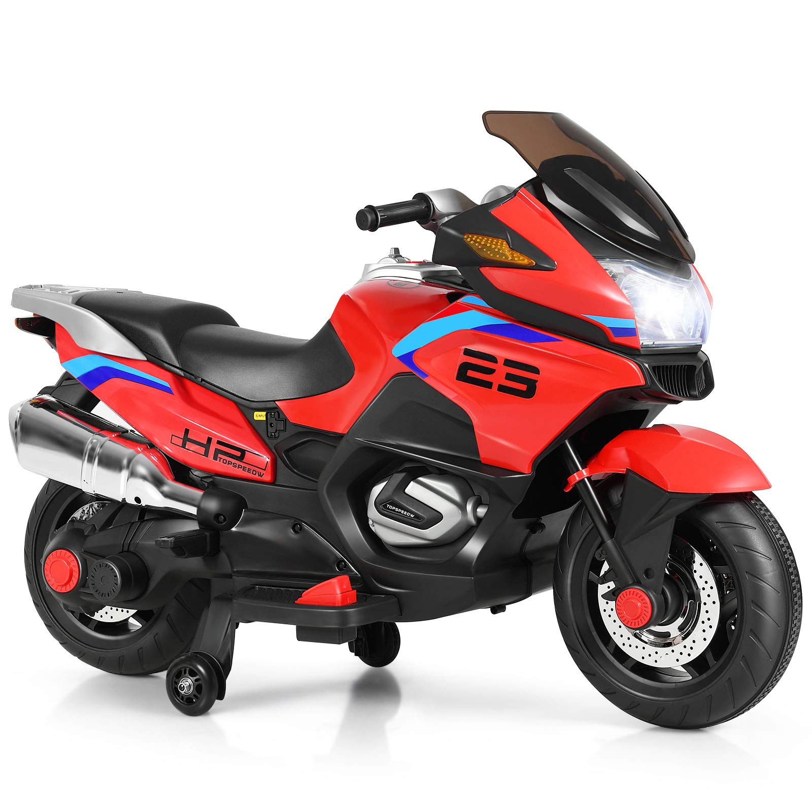 Costzon 12V Electric Ride On Motorcycle for Kids - Battery Powered Toy Bike with Training Wheels, LED Lights, Music & Pedal - Forward/Reverse Function - Perfect Gift for Boys & Girls (Red) - Ideal for Indoor Play, Backyard Fun & Birthday Presents