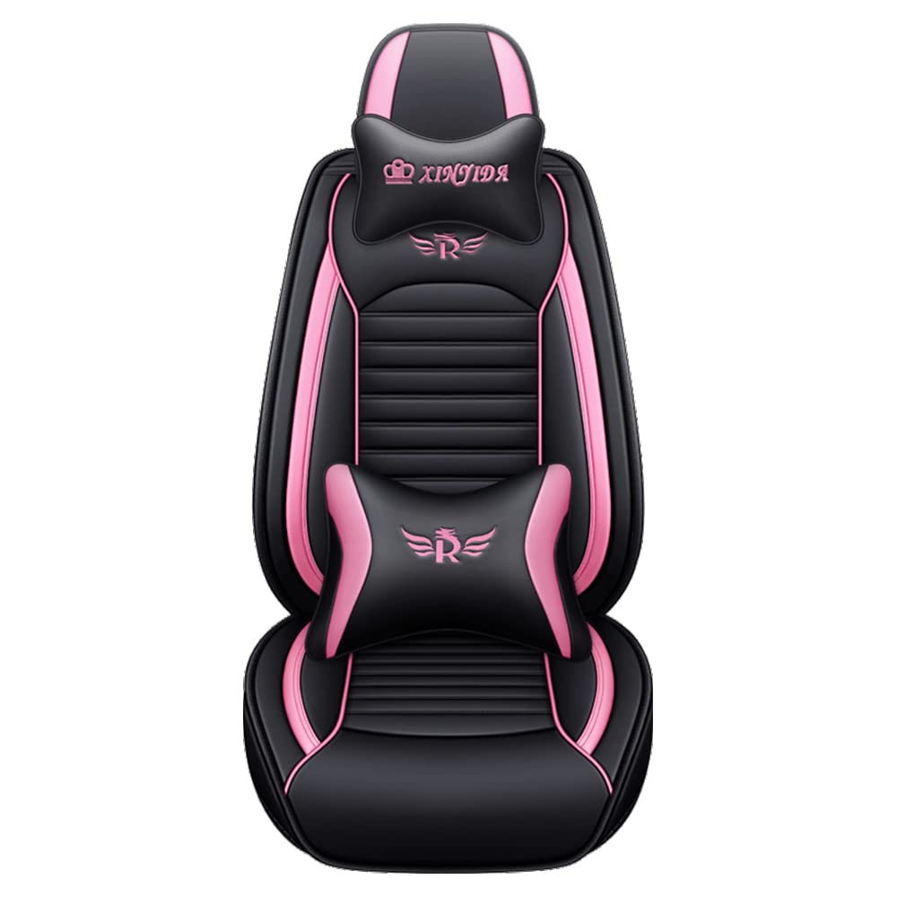 Premium PU Leather Car Seat Covers for BMW X5 (2000-2022 Model) - 5-Seat Set with Headrest & Lumbar Support Pillows | Non-Slip, Waterproof Vehicle Cushion Covers in Black & Pink | Perfect for Road Trips, Daily Commutes & Luxury Car Protection