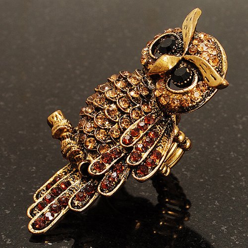 Elegant Vintage Gold Owl Stretch Ring with Diamante - Perfect for Boho Fashion, Gift Giving & Everyday Wear