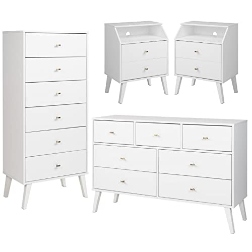 Home Square 4-Piece Bedroom Set with 2 Nightstands, Tall Chest & Dresser - Modern Storage Solution for Master Bedroom & Guest Room Organization