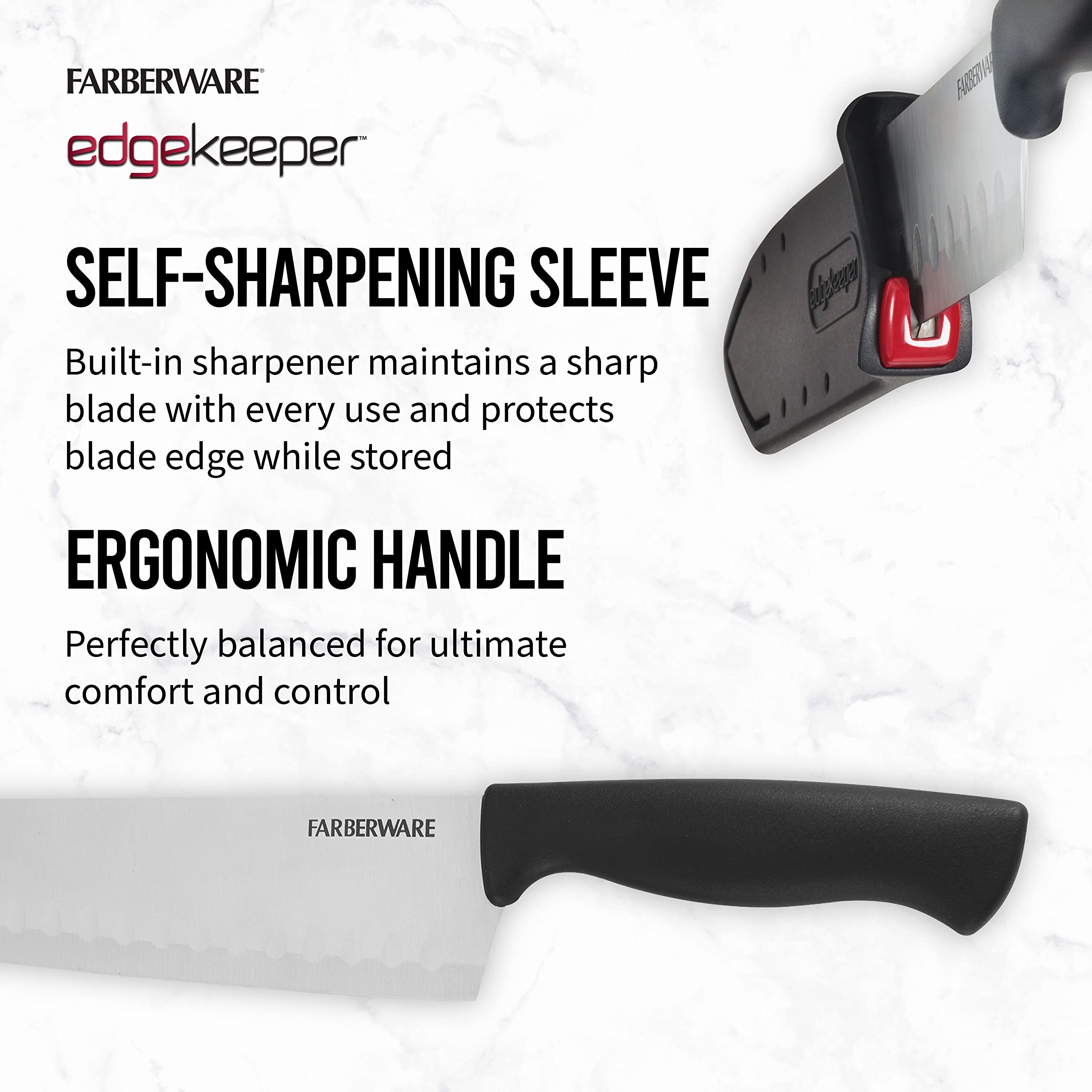 Farberware Edgekeeper 5-Inch Santoku Knife - High Carbon Stainless Steel Kitchen Knife with Self-Sharpening Blade Cover & Ergonomic Handle - Ultra Sharp Japanese Style Knife for Slicing, Dicing, and Mincing - Perfect for Home Chefs and Professional Kitchens