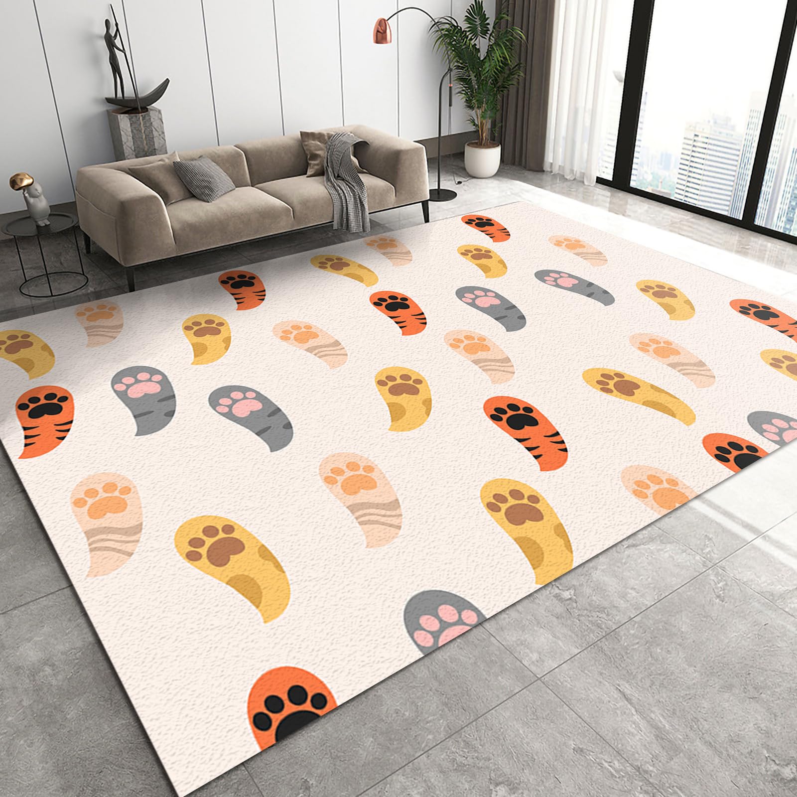 6x8ft Large Area Rugs - Non-Slip Cartoon Cat Paw Design Rug for Kids | Durable, Easy Clean Living Room, Bedroom, Playroom & Nursery Decor | Fun Gift Idea for Cat Lovers