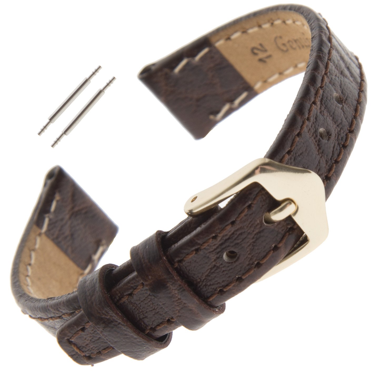 Gilden 10-13mm Women's Flat Stitched Distressed Leather Calfskin Watch Band Replacement Strap FS52 - Perfect for Casual, Dress & Everyday Watches