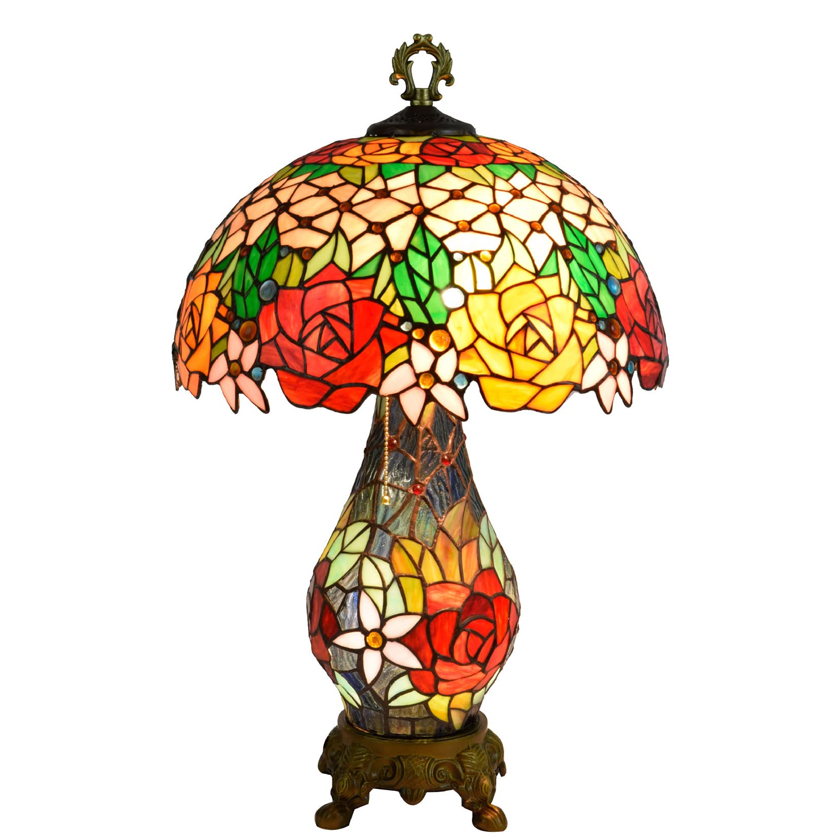 Tiffany Rose Blossom Stained Glass Table Lamp - 16