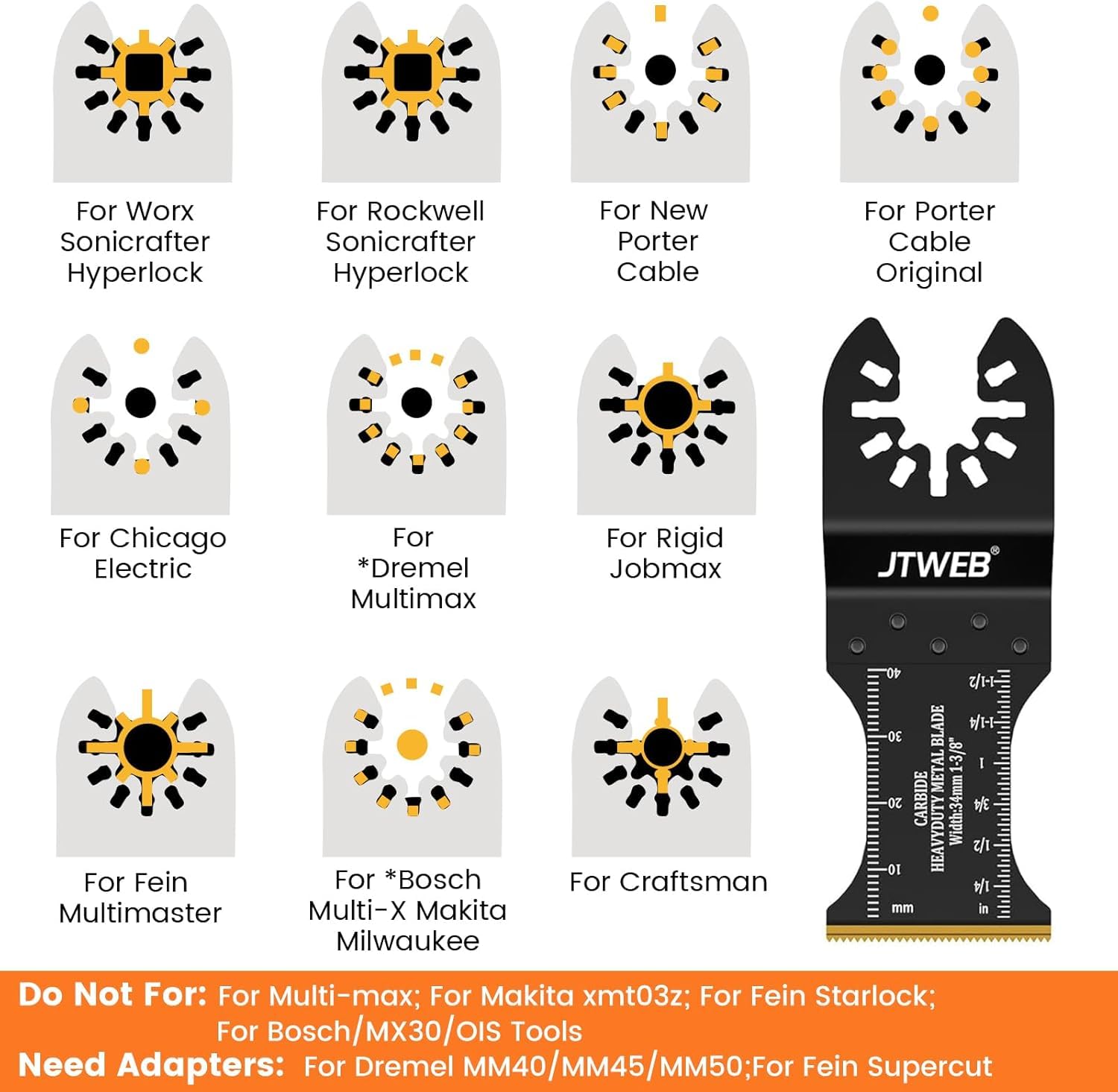 JTWEB Carbide Oscillating Blades Kit - Heavy Duty for Hard Materials & Metal - DIY & Construction Use