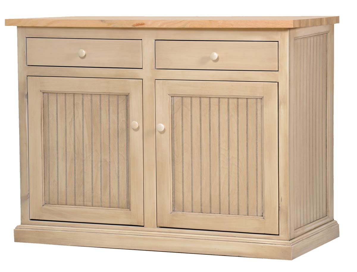 American Heartland 75114WHOT Poplar Wood Kitchen Island with Oak Countertop in Bright White - Perfect for Small Kitchens, Breakfast Bars & Extra Prep Space
