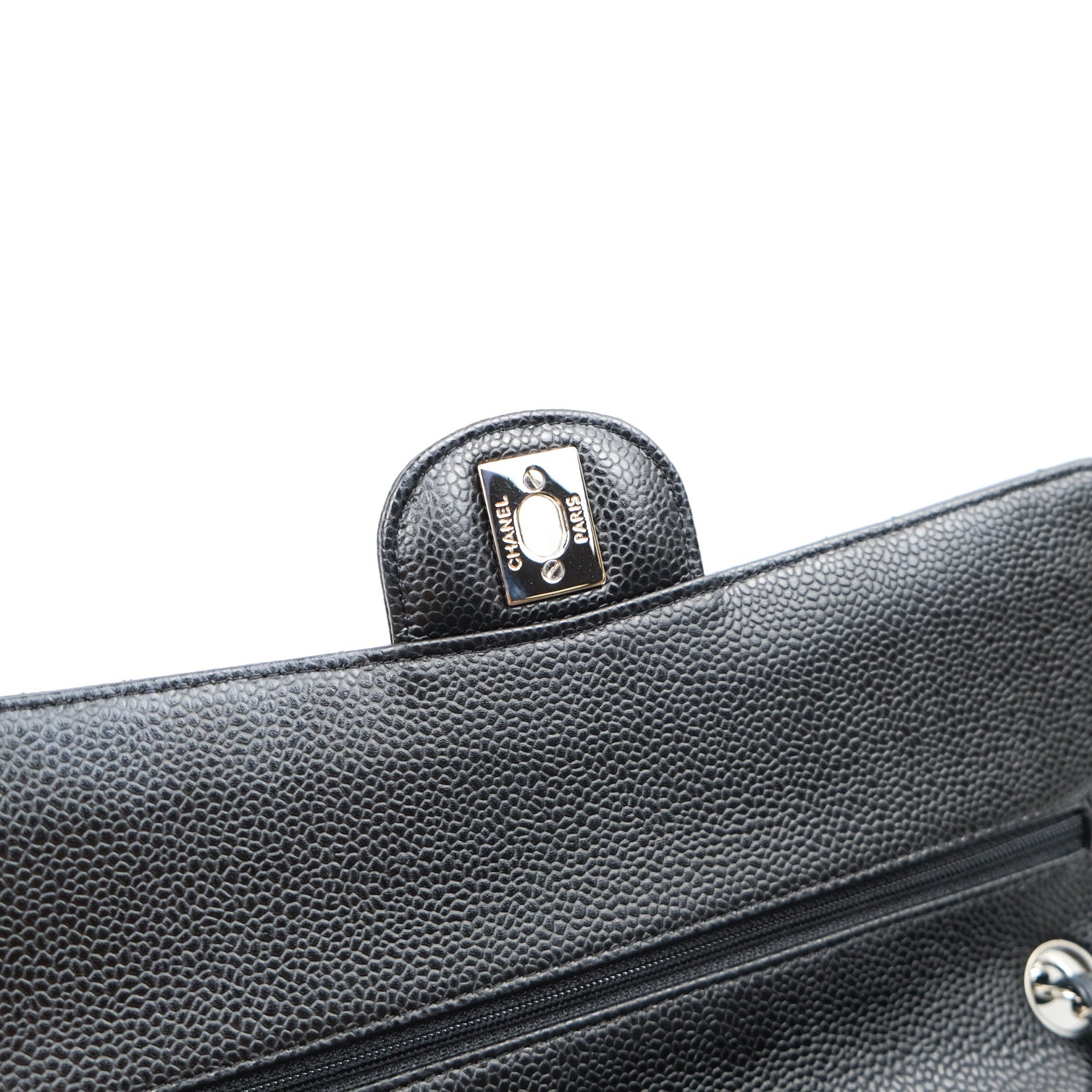 Chanel Classic Double Flap M/L Black Caviar Leather Bag with Silver Hardware - Luxury Designer Handbag for Women, Perfect for Work, Evening & Special Occasions
