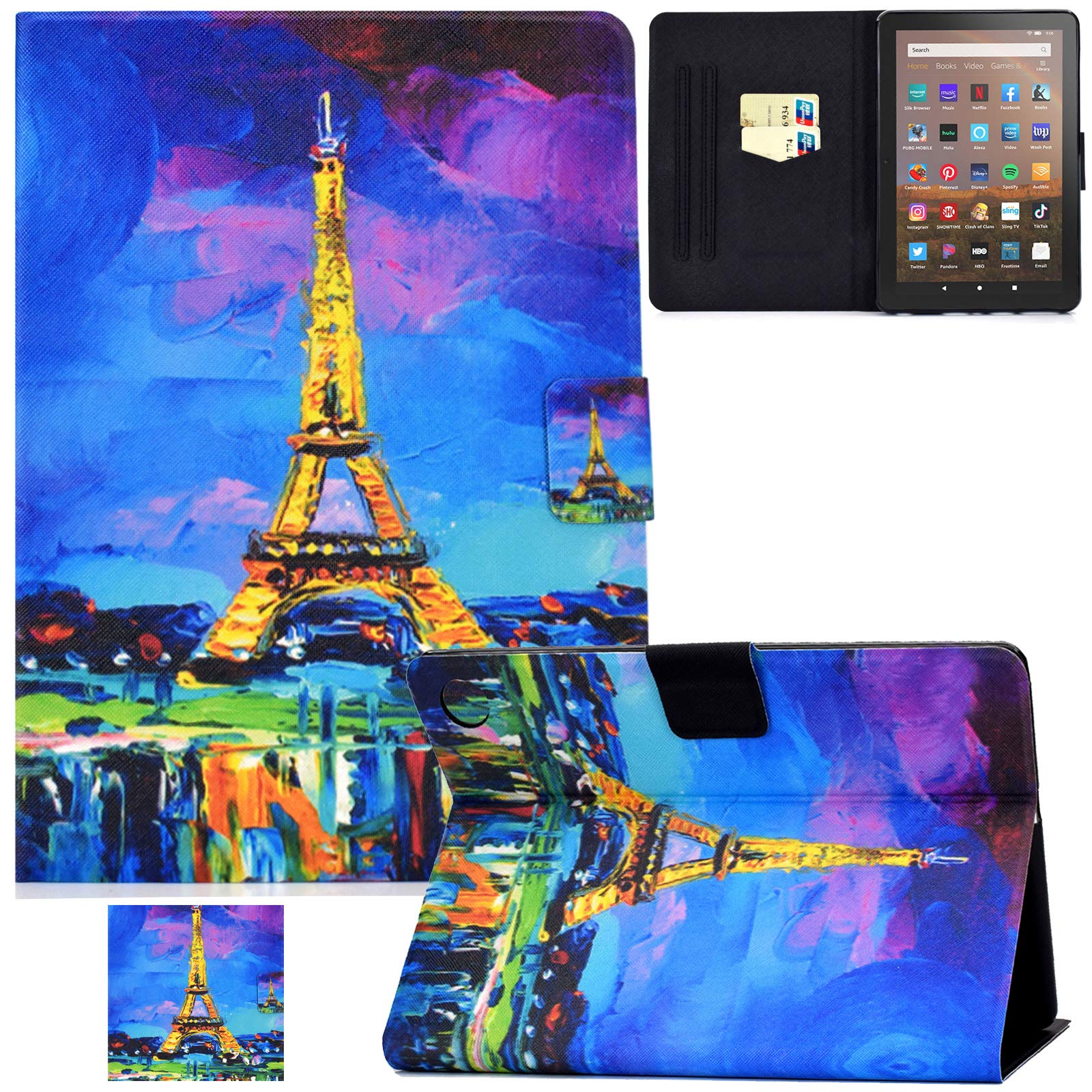 Premium PU Leather Case for Kindle Fire HD 8/HD 8 Plus (10th/12th Gen 2020-2024) - Auto Sleep/Wake, Card Slots & Foldable Stand | Painting Tower Design | Perfect for Reading, Travel & Work