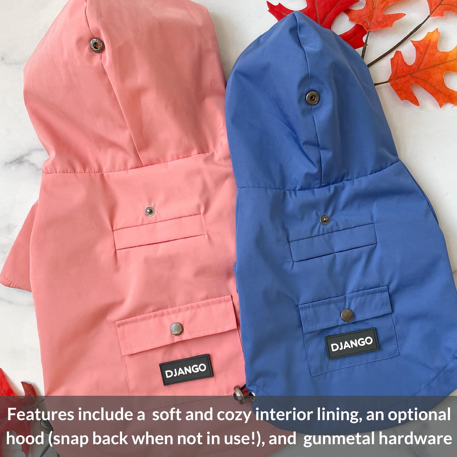 DJANGO Highland Waterproof Dog Jacket with Hood - Adjustable Lightweight Blue Coat for Small & Medium Dogs | Harness Hole, Cozy Lining & Back Pocket | Perfect for Outdoor Hiking, Winter Walks & Rainy Day Adventures (Medium, Blue)