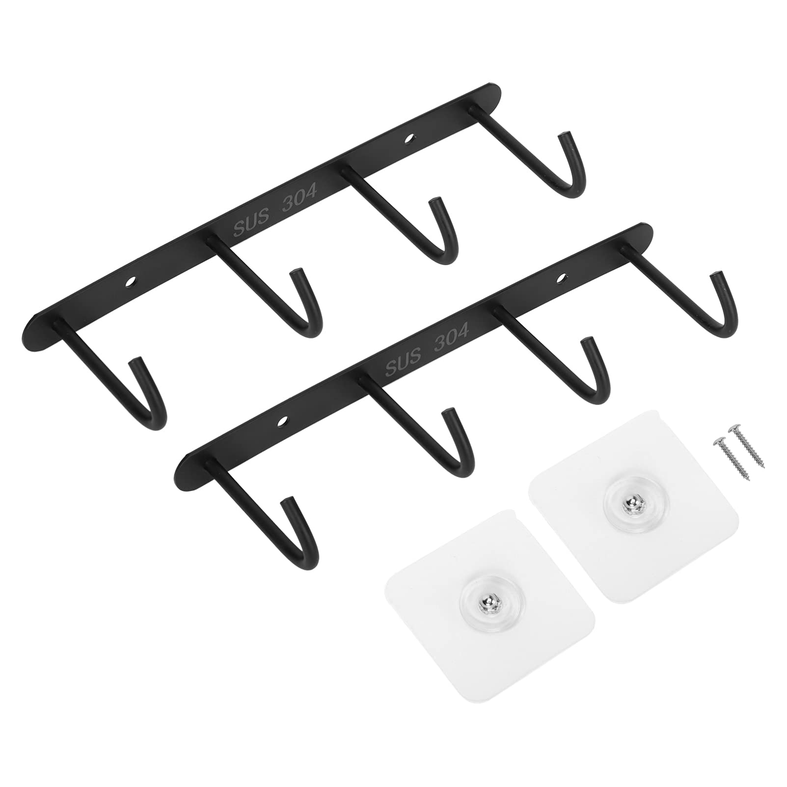 DOITOOL 2-Pack Black Under Cabinet Mug Hooks - Heavy Duty Coffee Cup Holder for Kitchen, Tea Cup Organizer, Utensil Display Hanger - Perfect for Small Space Saving & Stylish Kitchen Decor