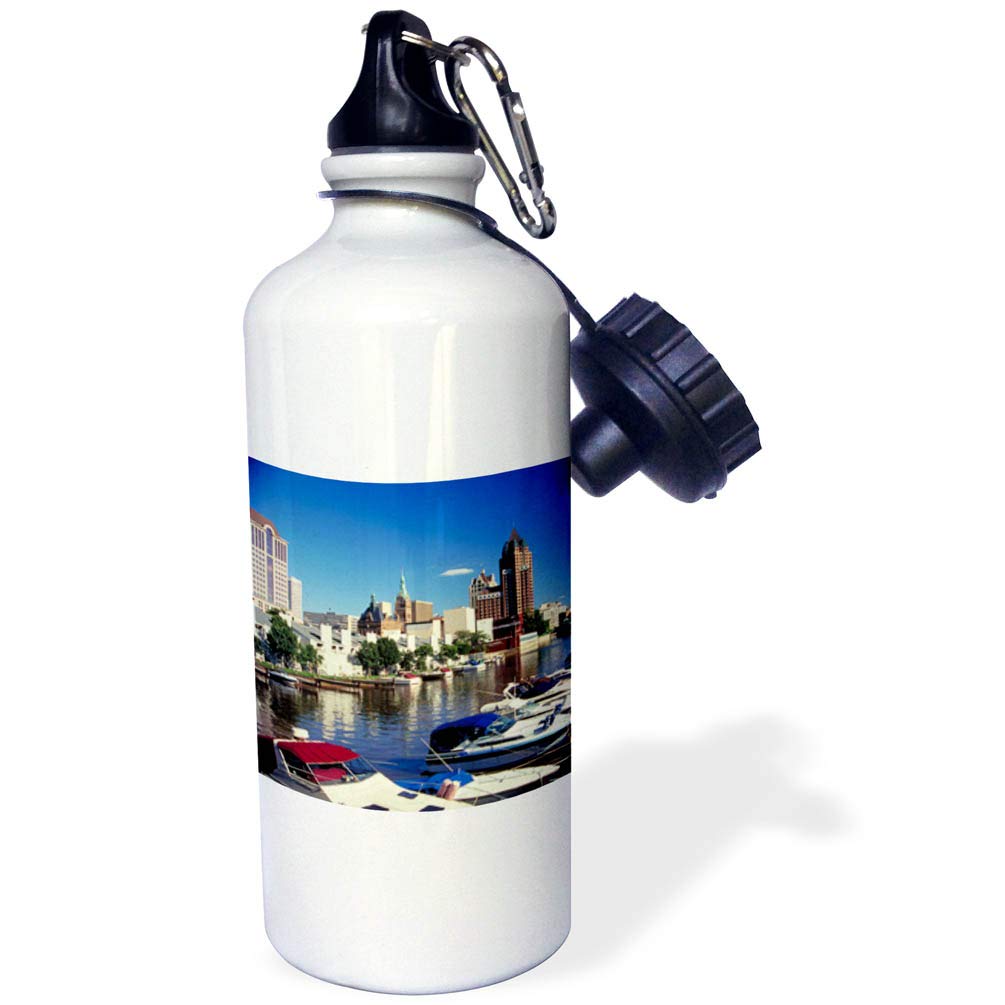 3D Rose Boating in Milwaukee Sports Water Bottle - 21 oz Insulated Stainless Steel Water Bottle for Gym, Hiking & Outdoor Activities - White