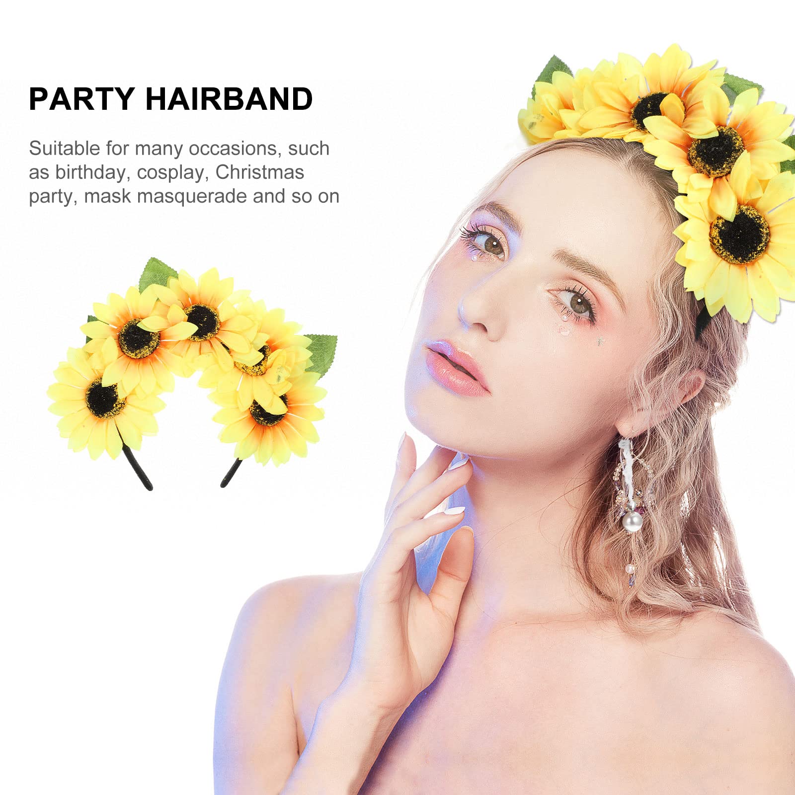 FOMIYES Sunflower Headband for Women - Floral Hair Hoop with Clips, Wedding Bridal Beach Hair Accessories - Perfect for Parties, Vacations & Boho Style Outfits