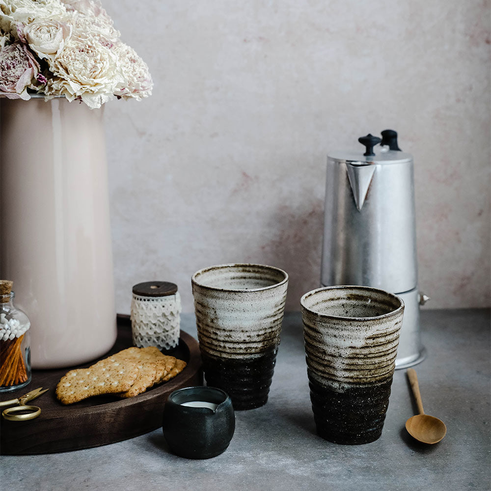 Handmade Rustic Ceramic Coffee Mugs Set of 4 - Farmhouse Style Stoneware Cups for Tea, Hot Chocolate & Home Decor - Perfect for Cozy Kitchens, Cafés & Gift Giving