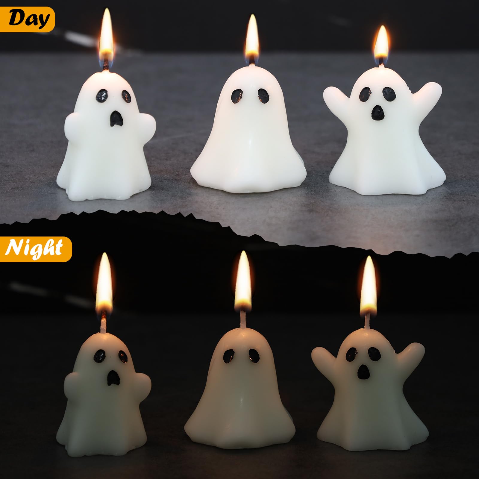 21 PCS Halloween Ghost Candles - Spooky White Floating Candles for Halloween Decorations, Dripless Wax Burning Candles - Perfect for Halloween Party Centerpieces, Haunted House Decor & Spooky Tablescapes