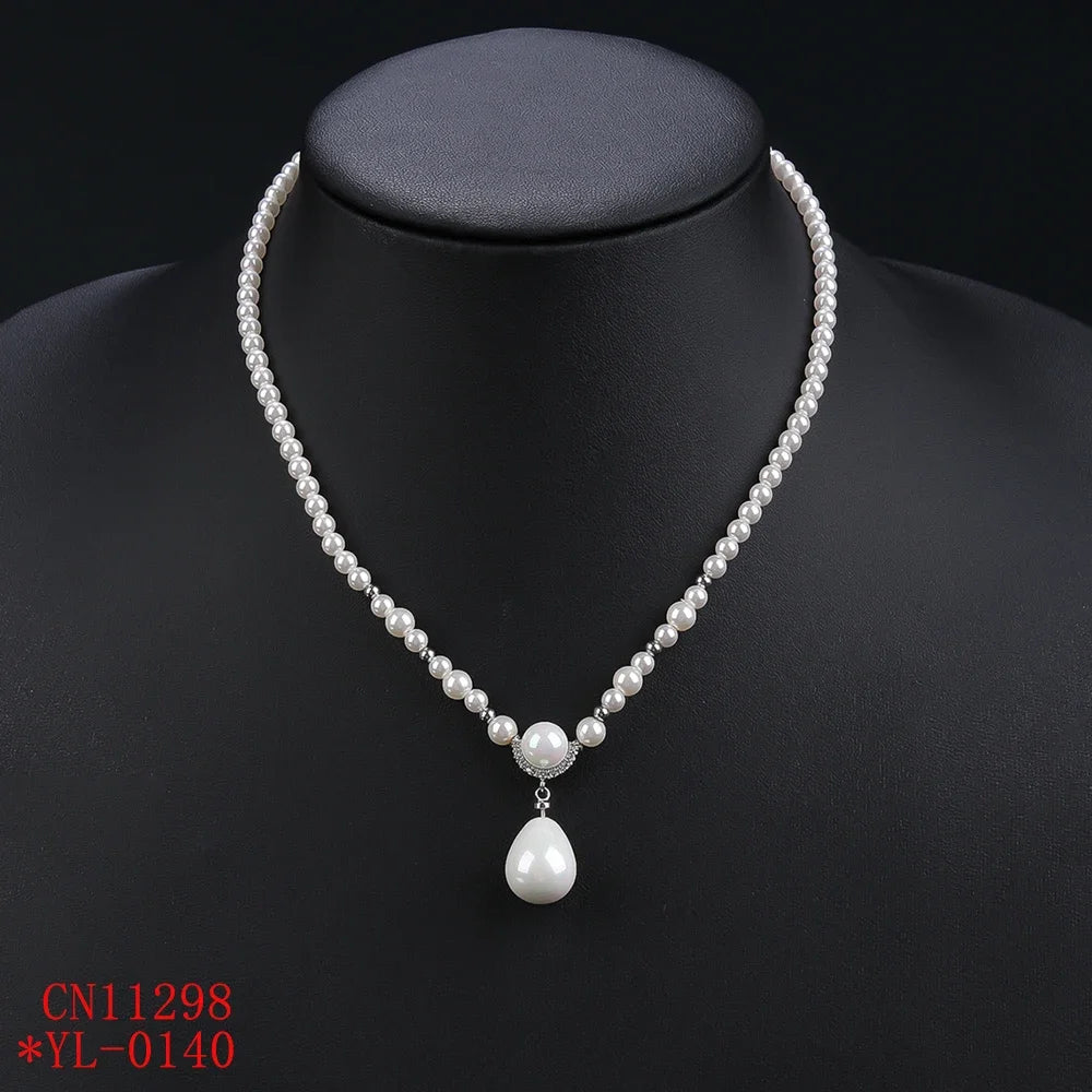 Elegant White Cubic Zirconia Pearl Necklace Set for Women - Bridal Wedding Jewelry CN11298 | Perfect for Bridal Party, Anniversary Gifts & Special Occasions