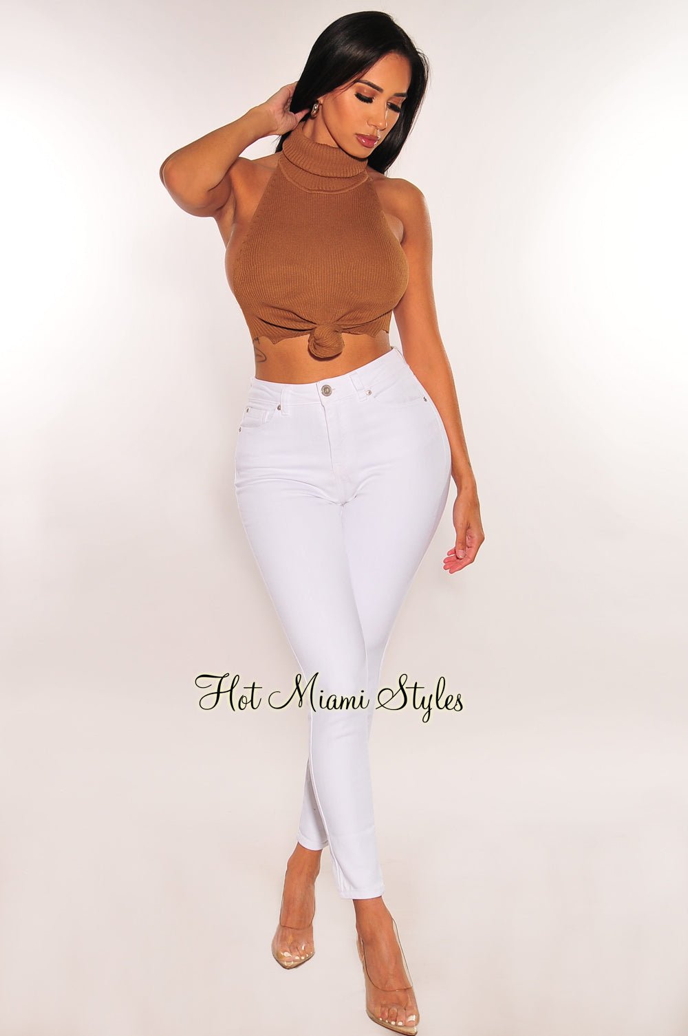 White Denim High Waisted Stretchy Skinny Ankle Jeans for Women - Comfortable Slim Fit Stretch Denim Pants for Casual Wear & Everyday Outfits