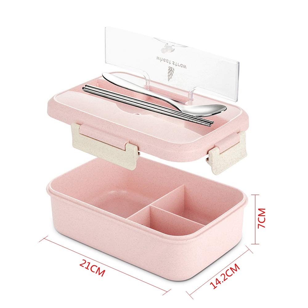 1000ML Portable Plastic Bento Box - Eco-Friendly Wheat Straw Microwave Safe Food Storage Container with Lid (Pink) | Perfect for School Lunches, Office Meals & Picnic Outings