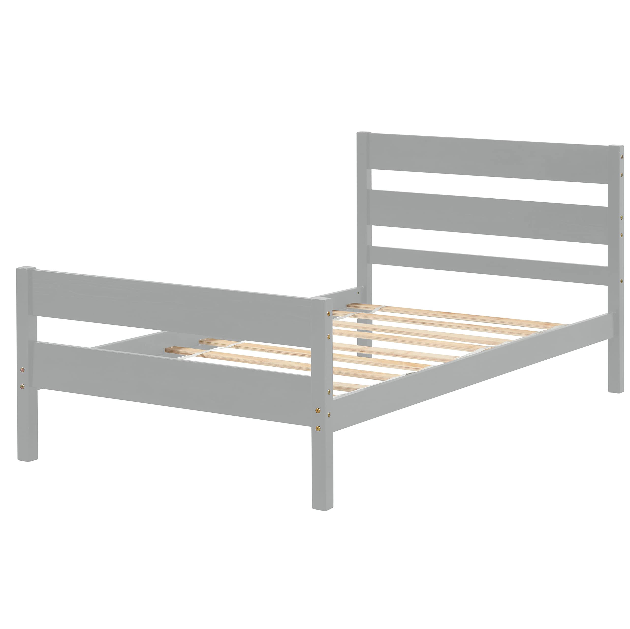 Merax Solid Wood Twin Bed Frame with Headboard & Footboard, Sturdy Slat Support Platform Bed for Kids & Teens - No Box Spring Needed (Twin Size, Grey) - Perfect for Small Bedrooms, Guest Rooms & Dormitories
