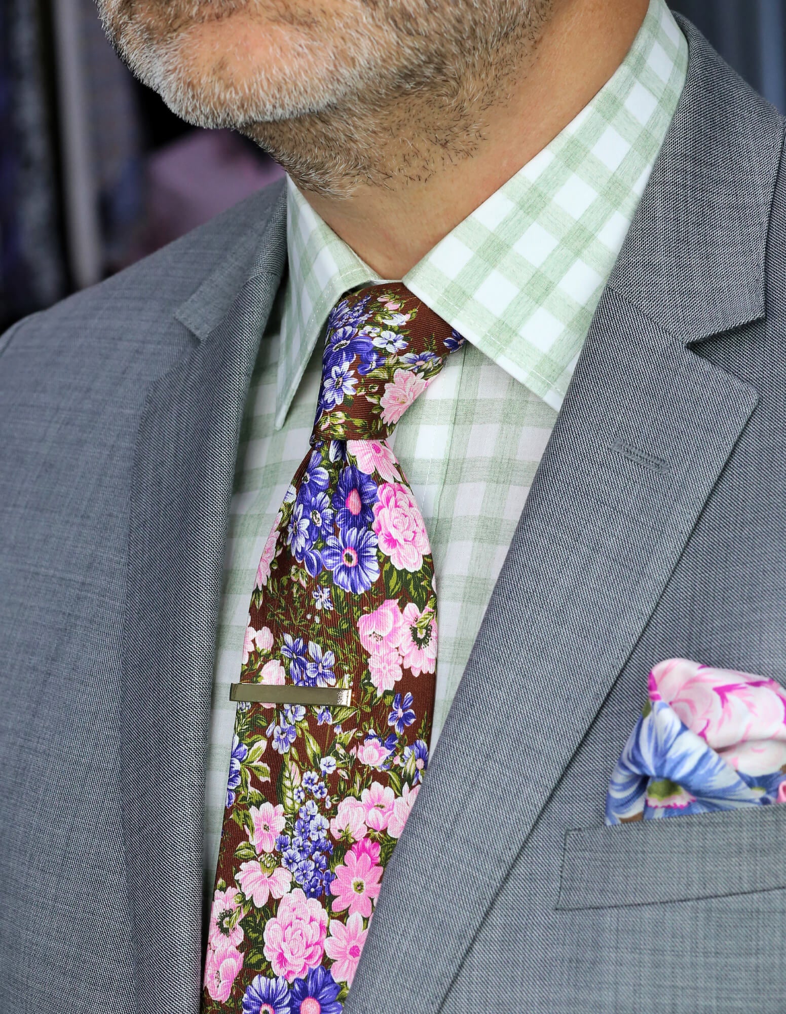 DÉCLIC Rayleigh Floral Tie for Men - Elegant Brown Silk Necktie for Weddings, Business & Formal Occasions