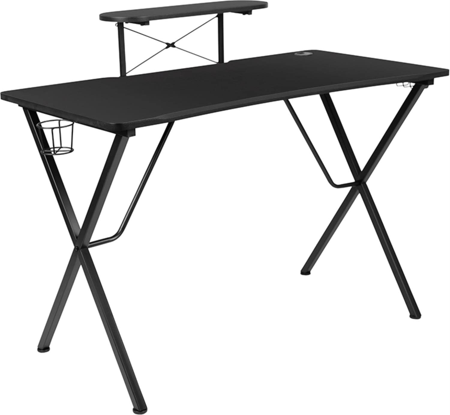 Flash Furniture Mallot Black Gaming Desk with Cup Holder, Headphone Hook & Monitor Stand - Ergonomic Computer Desk for PC Gaming Setup, Home Office & Streaming Station