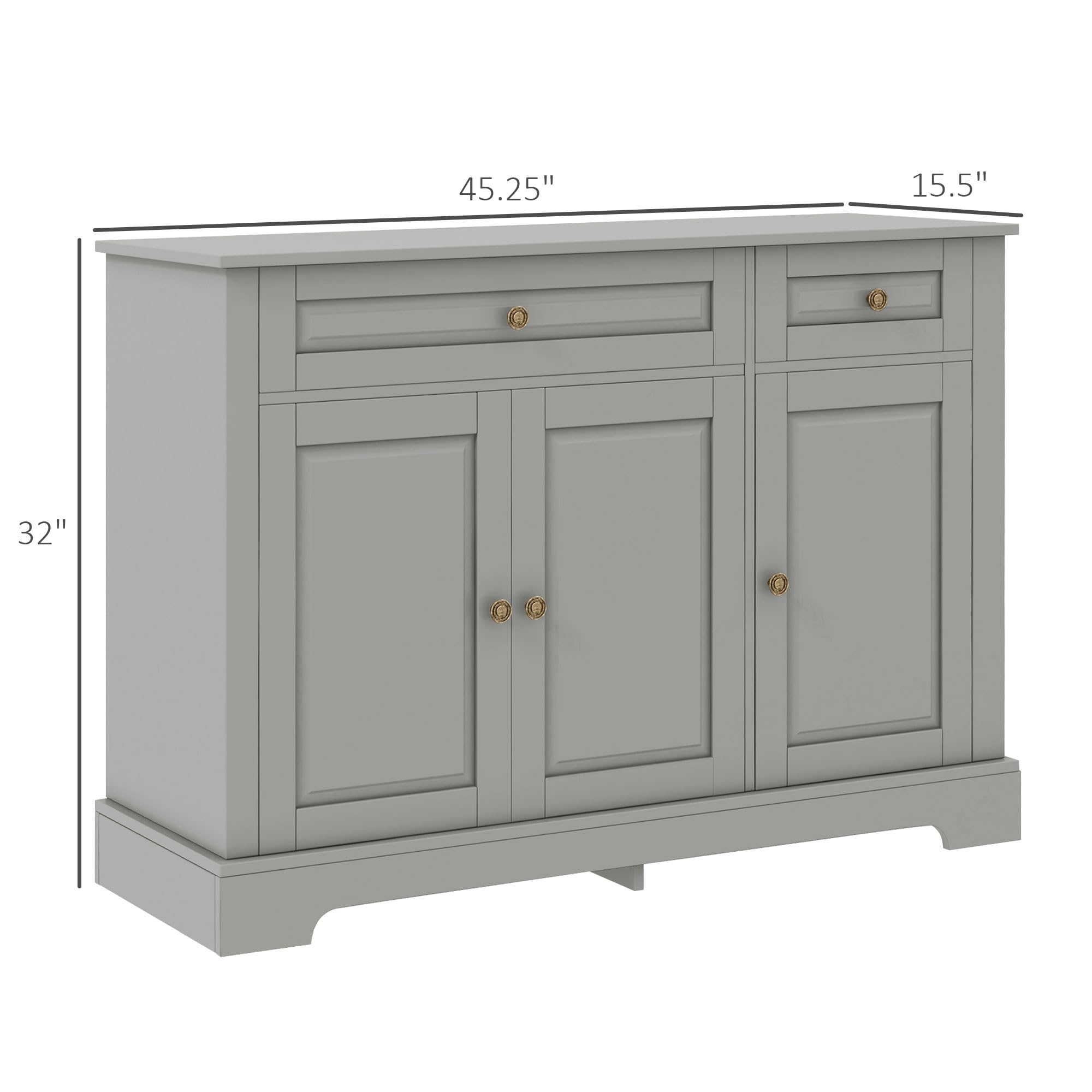 HOMCOM Modern Sideboard Buffet Cabinet - 2 Drawers & Adjustable Shelves Kitchen Storage, Coffee Bar Cabinet in Gray - Perfect for Dining Room, Living Room & Kitchen Organization