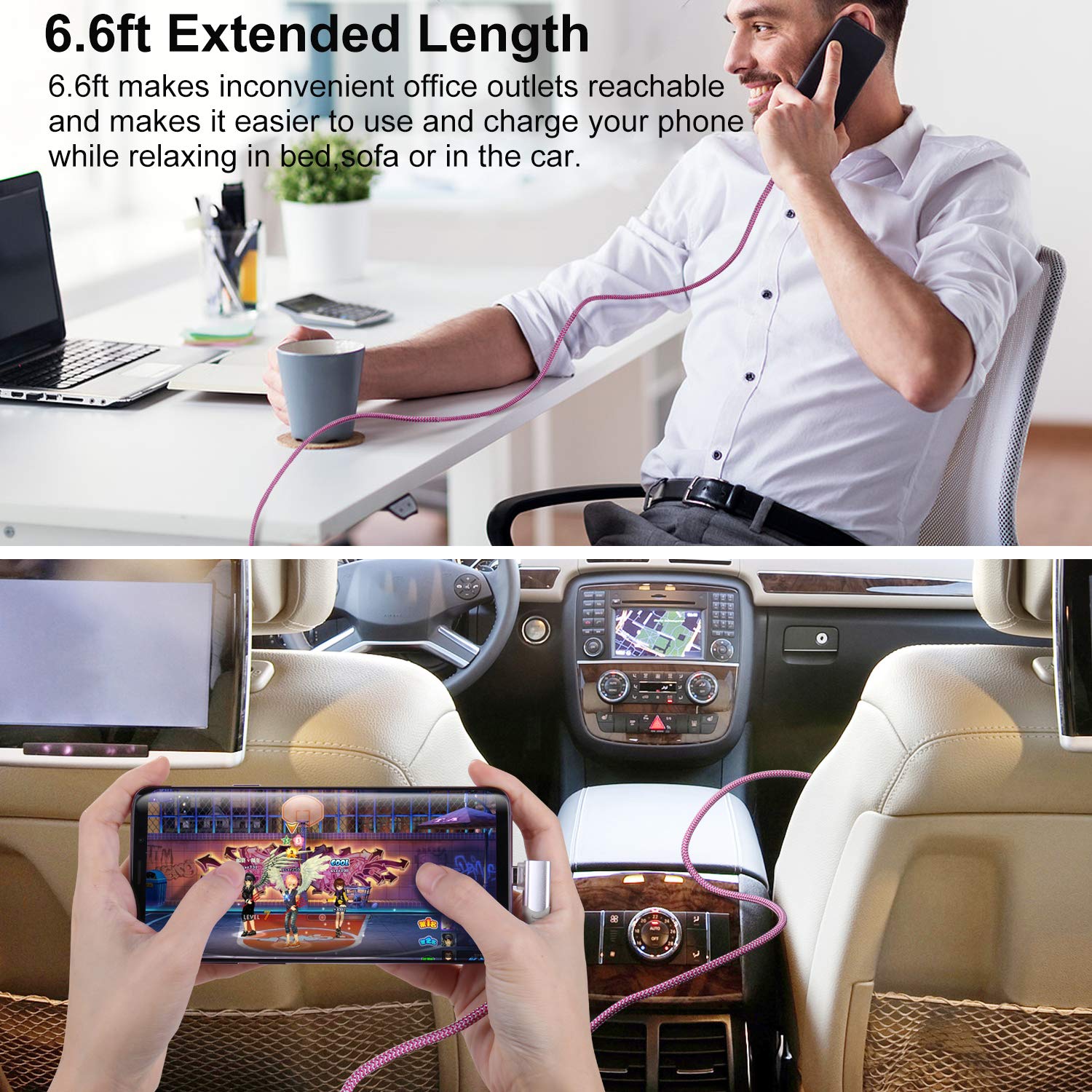 3-Pack 6FT Right Angle USB C to USB A Fast Charging Cable - 90 Degree Braided Cord for iPhone 16/15/14/13, Samsung Galaxy S25/S24/S23, LG V30 & Nintendo Switch - Perfect for Gaming, Travel & Tight Spaces