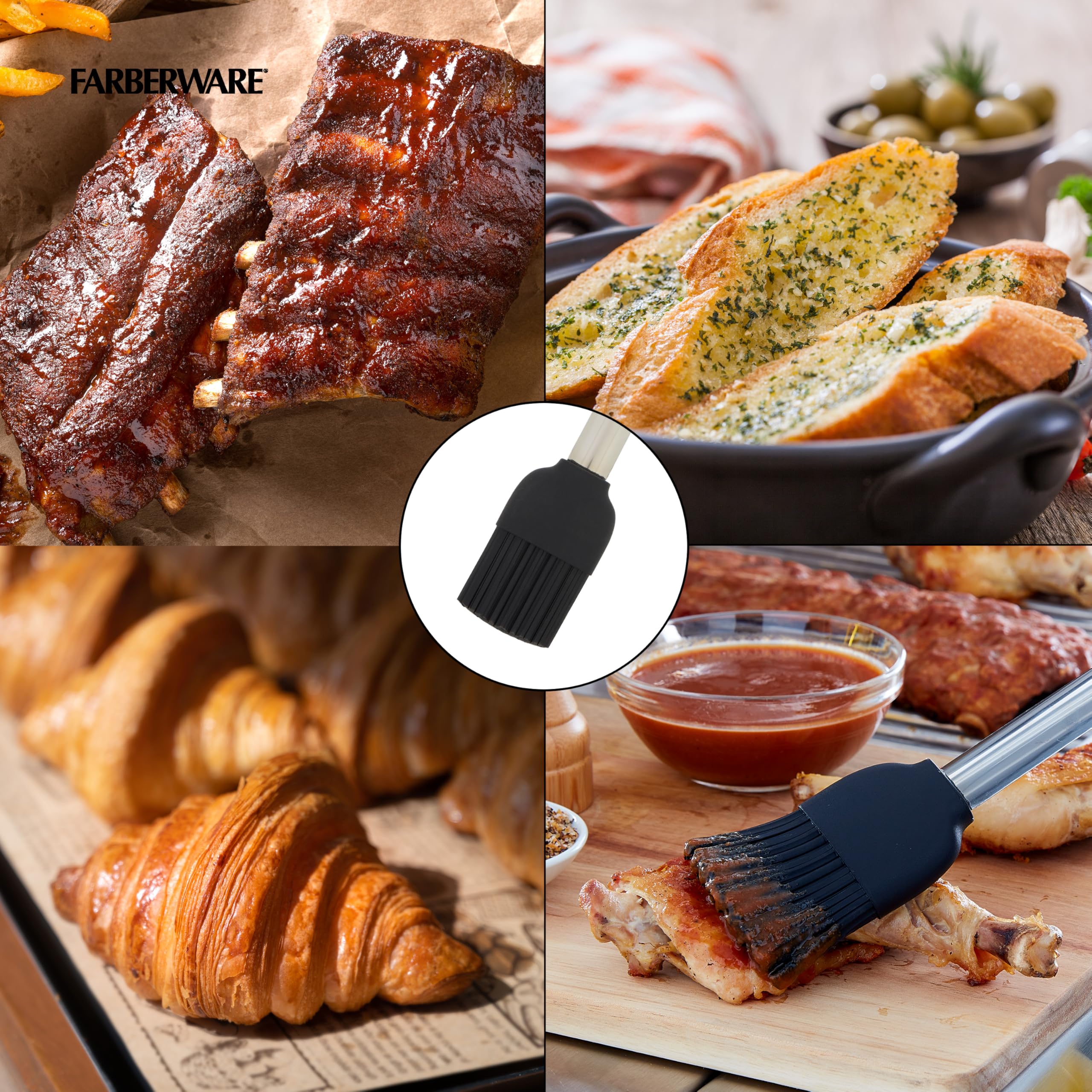 Farberware BBQ Basting Brush with Flexible Silicone Handle - Perfect for Grilling, Roasting, Basting Meats, Vegetables & Seafood - Dishwasher Safe & Includes Storage Ring - Ideal for Backyard BBQs, Camping & Outdoor Cooking