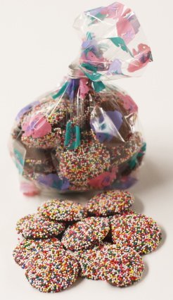 Scott's Cakes Milk Chocolate Wafers with Rainbow Non-Pareils - 8oz Resealable Bunny Hop Bag - Perfect for Easter Baskets, Party Favors & Sweet Treats