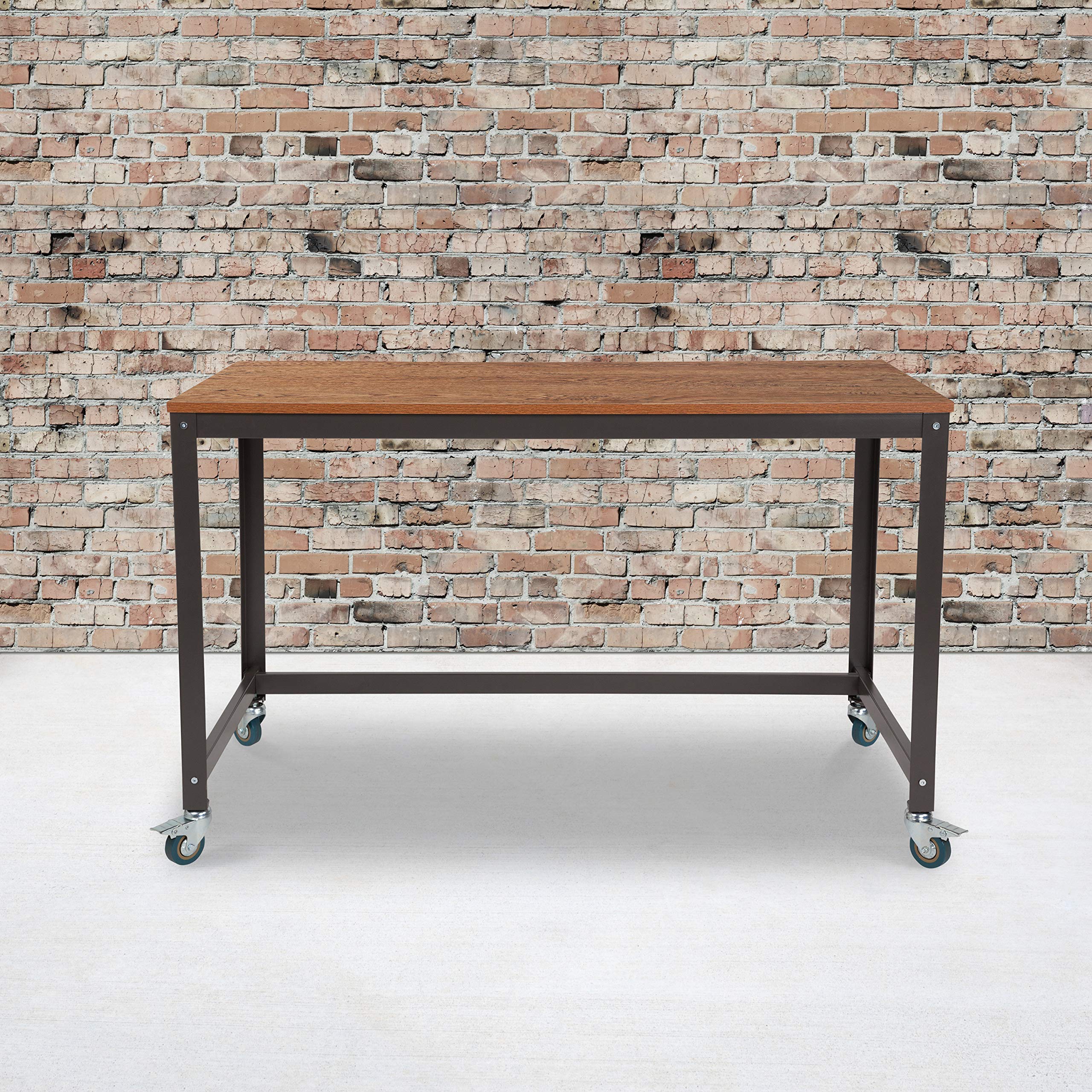 Brown Oak Wood Grain Mobile Computer Table Desk - Adjustable Laptop Stand for Home Office, Bed, Couch & Workspace