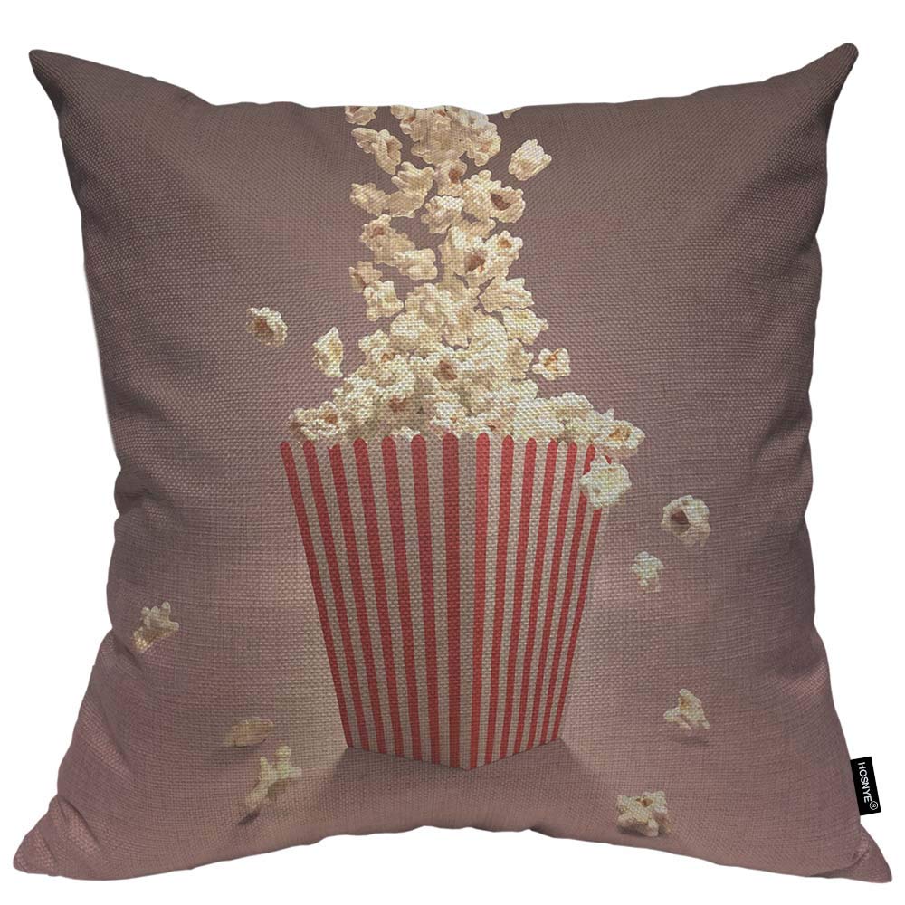 Red & White Striped Popcorn Throw Pillow Cover - 24x24 Inch Square Decorative Cushion Case - Classic Movie Snack Design for Home Theater, Living Room & Dorm Decor