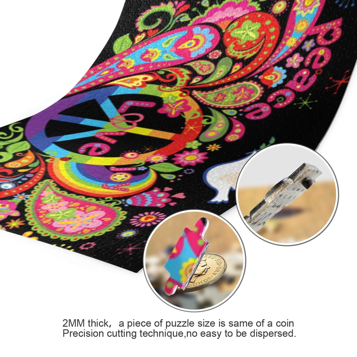 ALAZA 500-Piece Hippie Peace & Love Paisley Jigsaw Puzzle for Adults - Buffalo Games | Stress Relief & Home Decor for Hippie Lovers