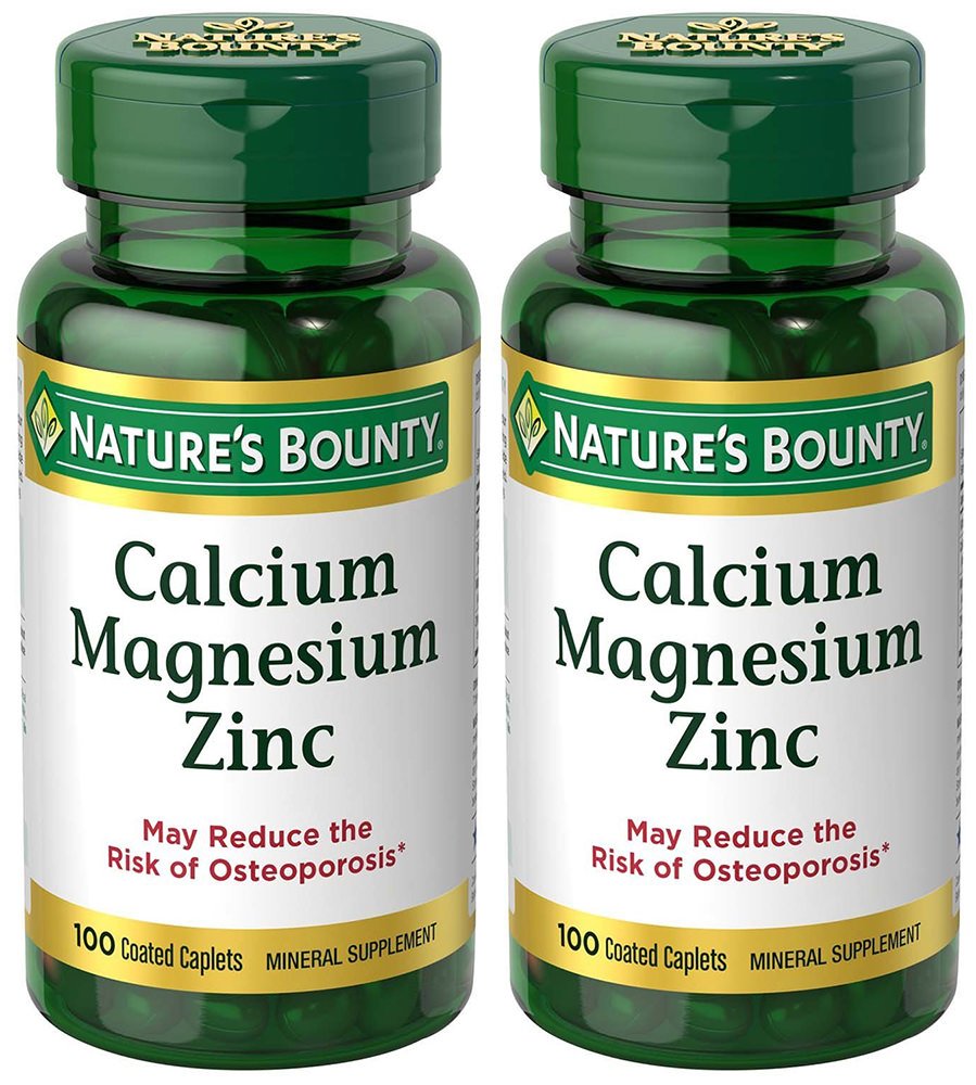 Cal-Mag-Zinc Supplement 100 Coated Caplets (2 Bottles) - Supports Bone Health, Immune System & Muscle Function - Perfect for Daily Wellness Routine