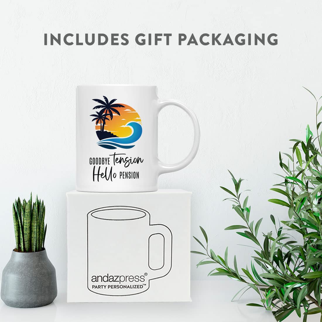 Funny Retirement Coffee Mug - 'Goodbye Tension Hello Pension' Ceramic Mug for Women & Men - 11oz Happy Retirement Gift for Coworkers & Bosses - Perfect Office Farewell Present & Humorous Coffee Cup for Daily Use