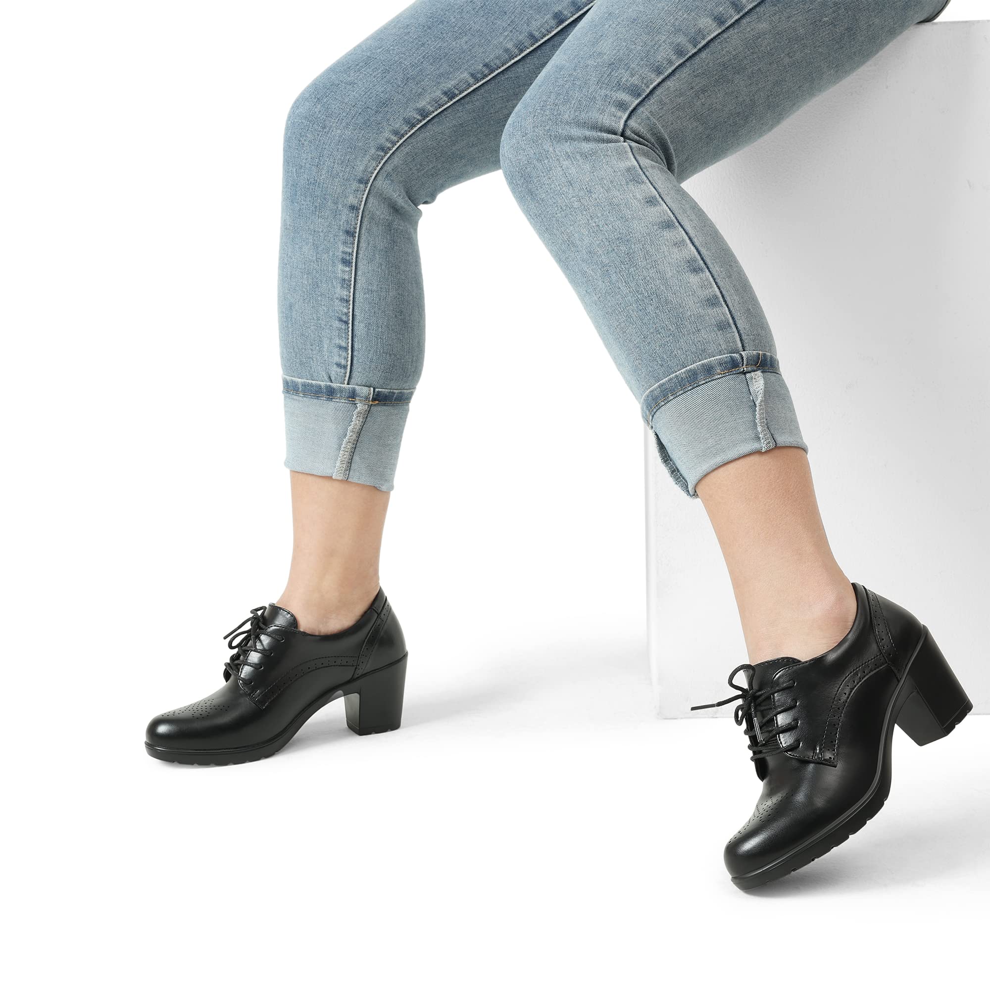 DREAM PAIRS Women's Chunky Heels - Pointed Toe Oxford Shoes for Work, Office & Party | Comfortable High Heel Dress Shoes for Women