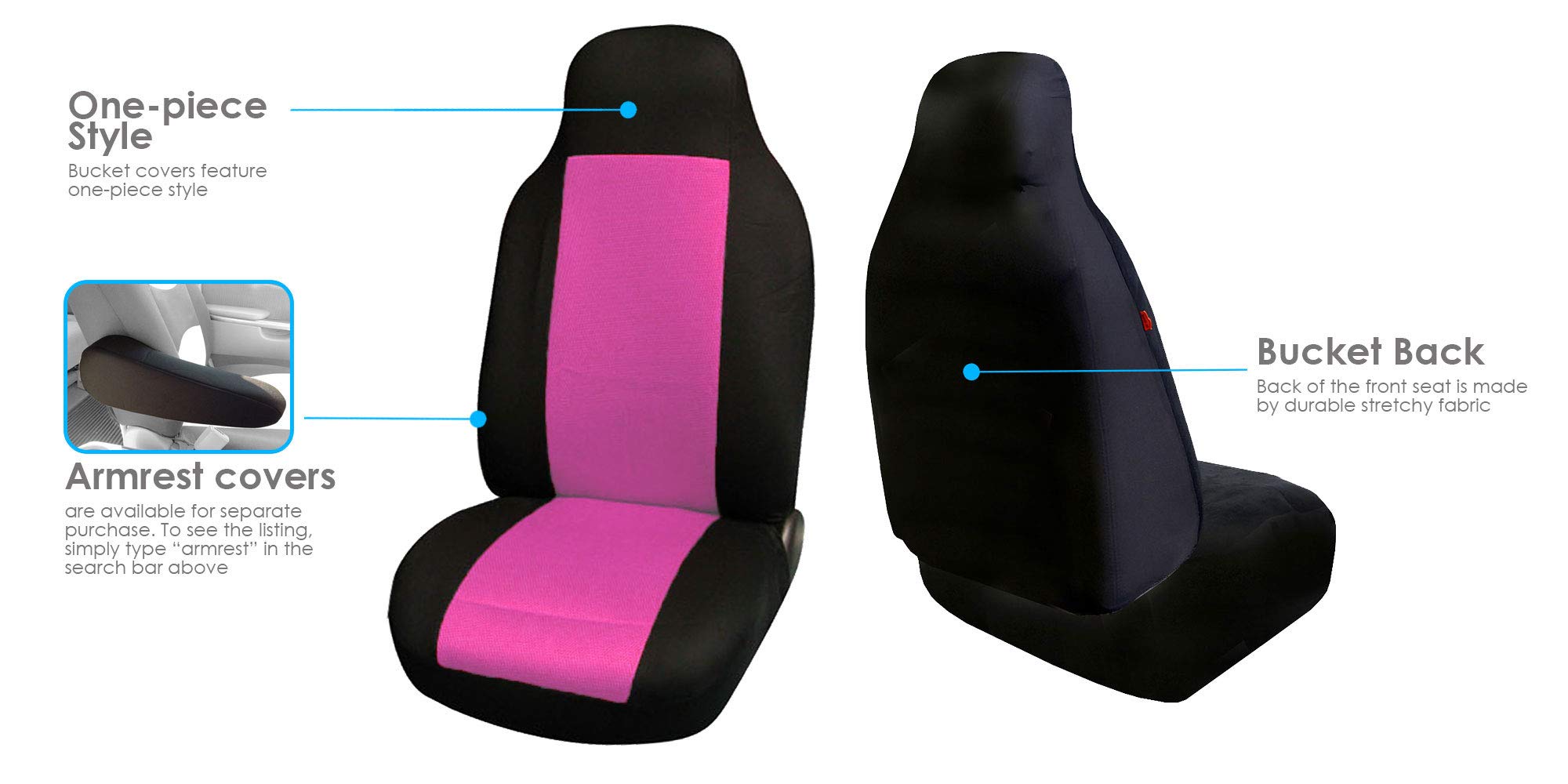 FH Group High Back Classic Cloth Car Seat Covers - Universal Fit for Cars, Trucks & SUVs (Front Seats Only, Pink) | Durable Interior Accessories for Comfort & Style | Perfect for Daily Commutes, Road Trips & Vehicle Protection