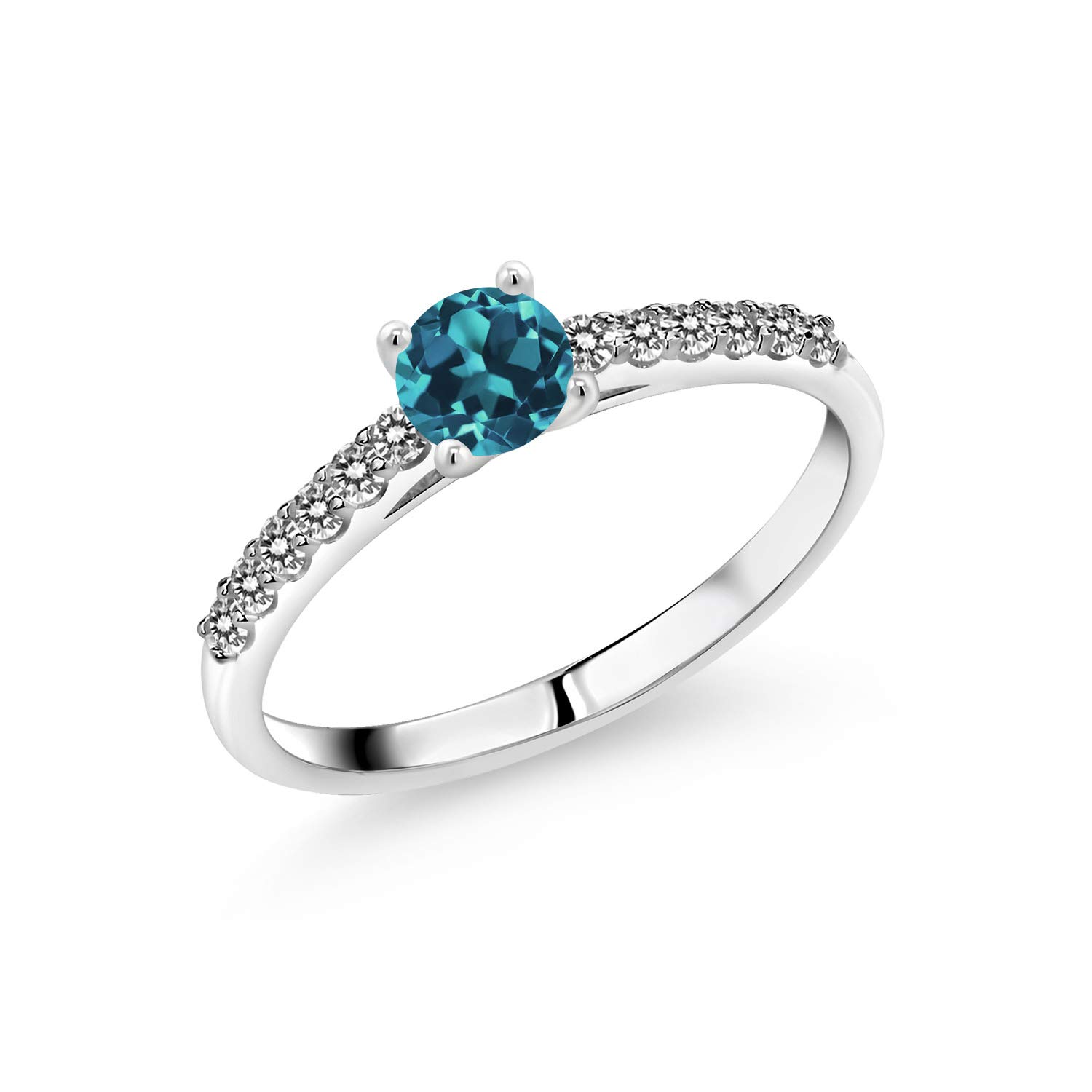 0.90 Ct London Blue Topaz & Diamond 10K White Gold Ring for Women - Elegant Engagement, Wedding, Anniversary Jewelry Gift