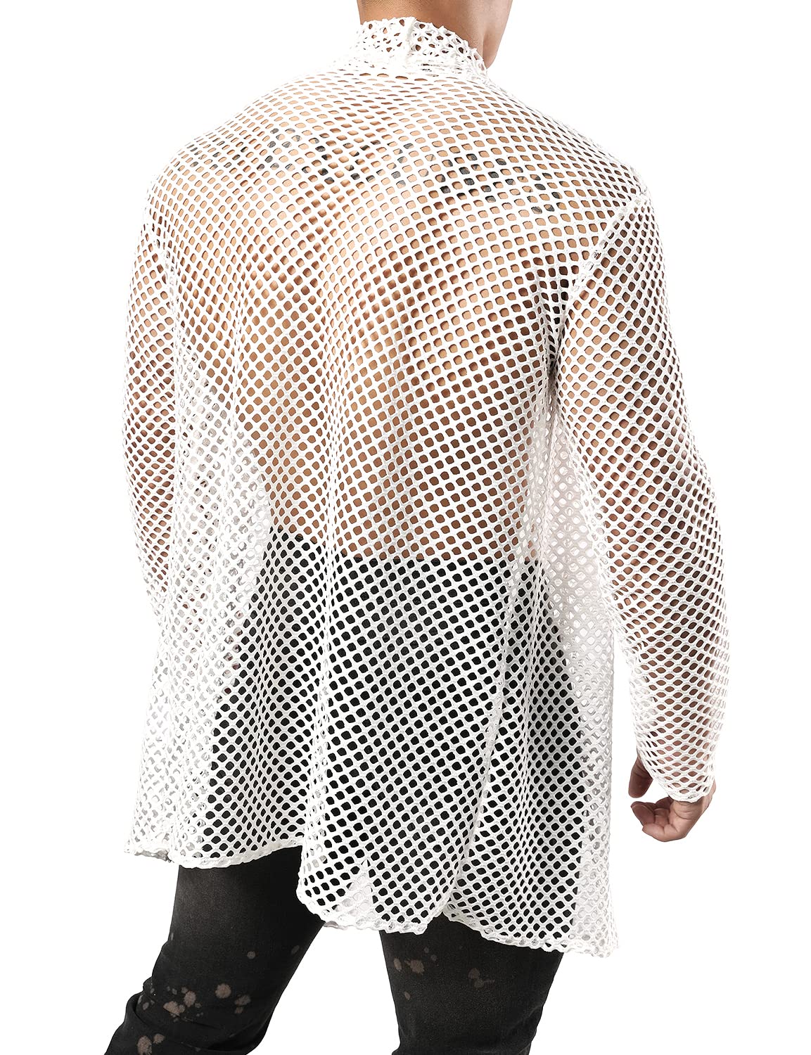 JOGAL Men's Mesh Fishnet Cardigan Fitted Muscle Top - Breathable Workout Shirt for Gym, Running & Streetwear Fashion