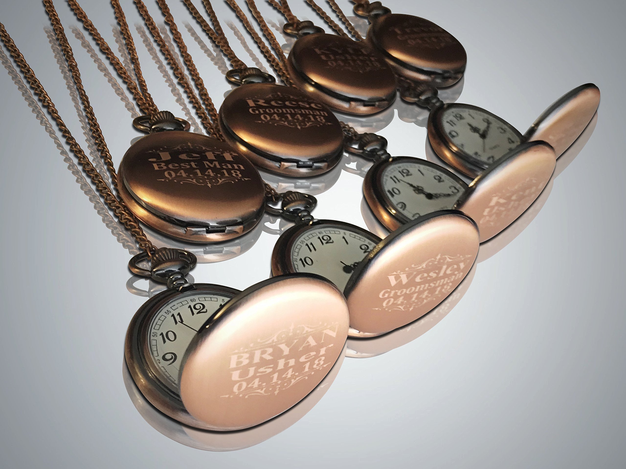 7 Silver Engraved Pocket Watches Set with Gift Boxes & Chains - Perfect for Gifts, Collectibles, and Vintage Style Accessories