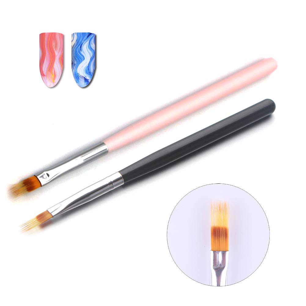 WOKOTO 2PCS Black & Pink Ombre Nail Brushes - Professional Gradient Painting Pens with Wooden Handle for UV Gel Nail Art & Manicure | Perfect for Salon, Home DIY & Nail Extension Designs