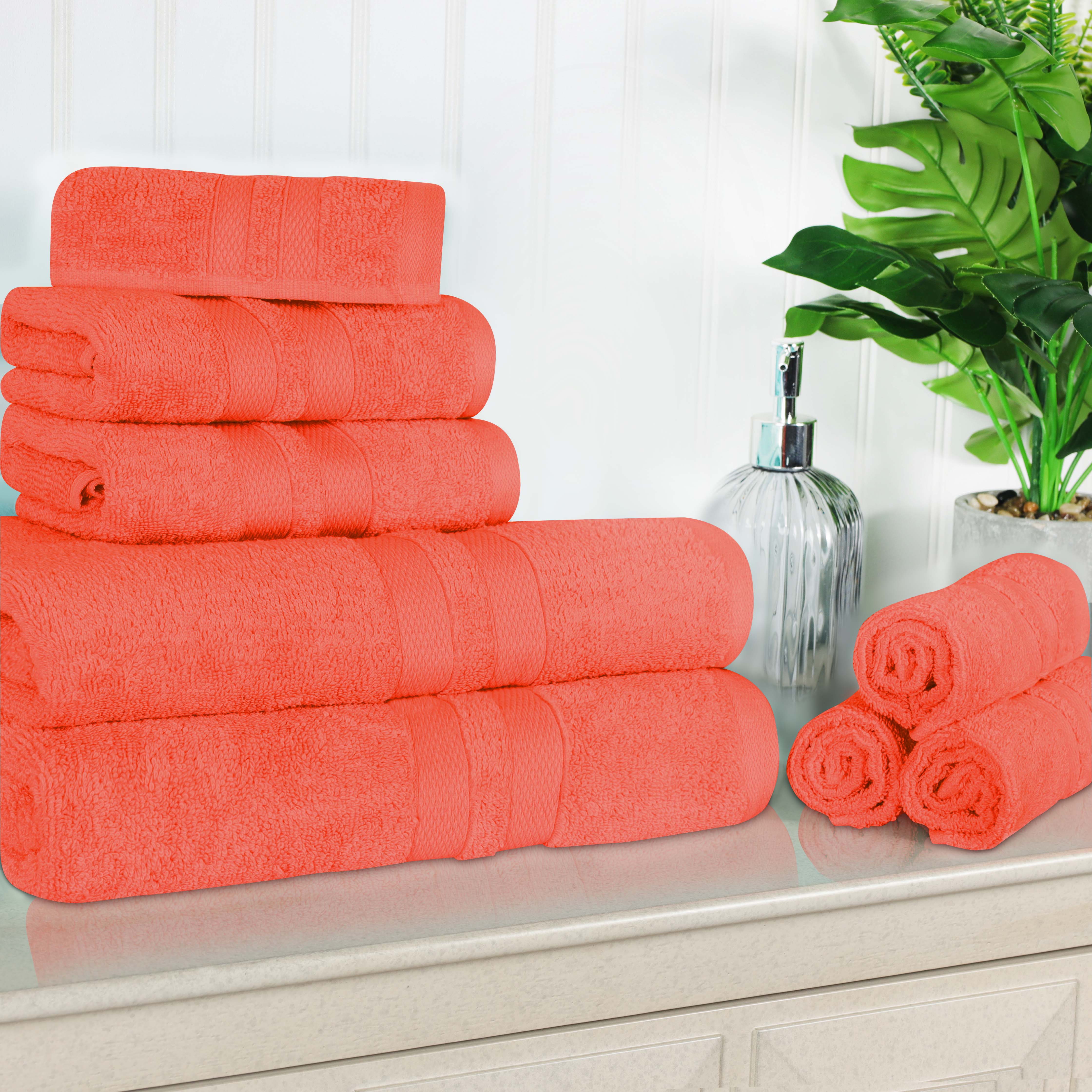 Ultra Soft Cotton Absorbent Bath Towel Set - 8 Piece Solid Color Towels for Bathroom, Spa & Gym - Highly Absorbent & Quick Drying