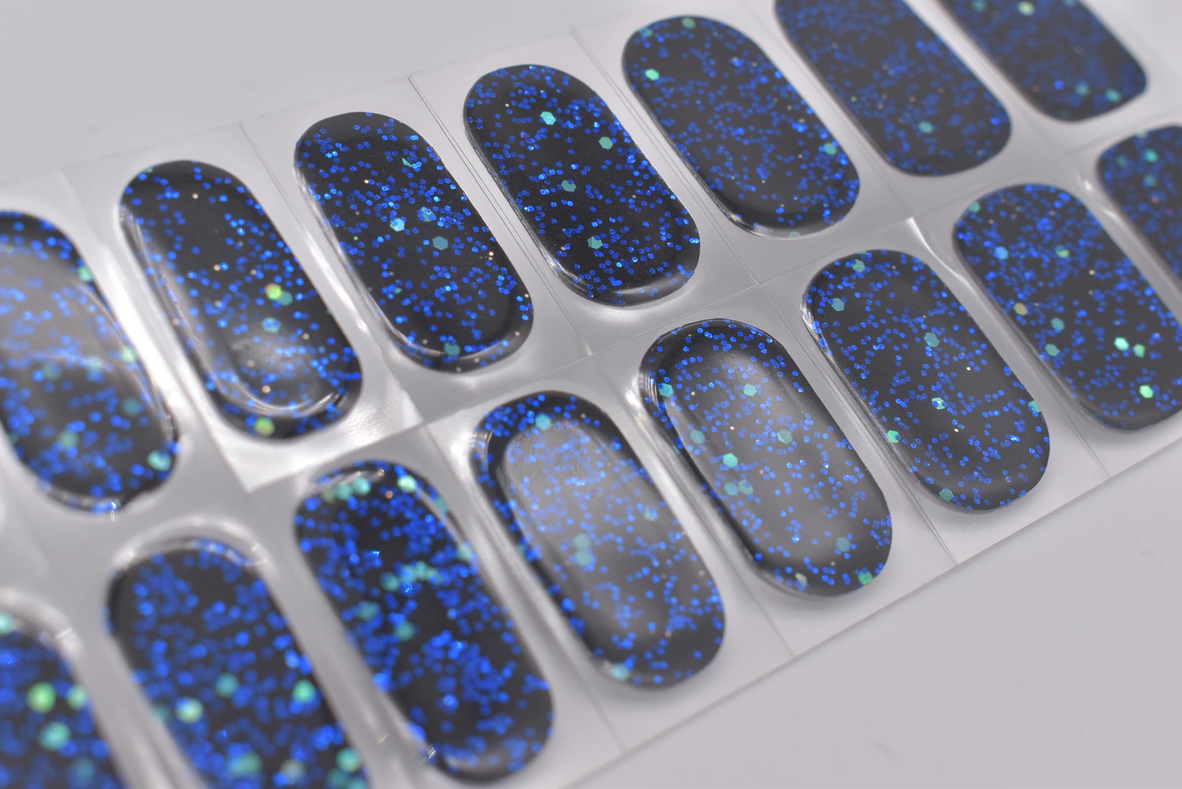 Semi Cured Gel Nail Stickers - Black & Blue Sparkly Sequins Nail Polish Strips | DIY Manicure Kit for Women | Perfect for Parties, Weddings & Special Occasions