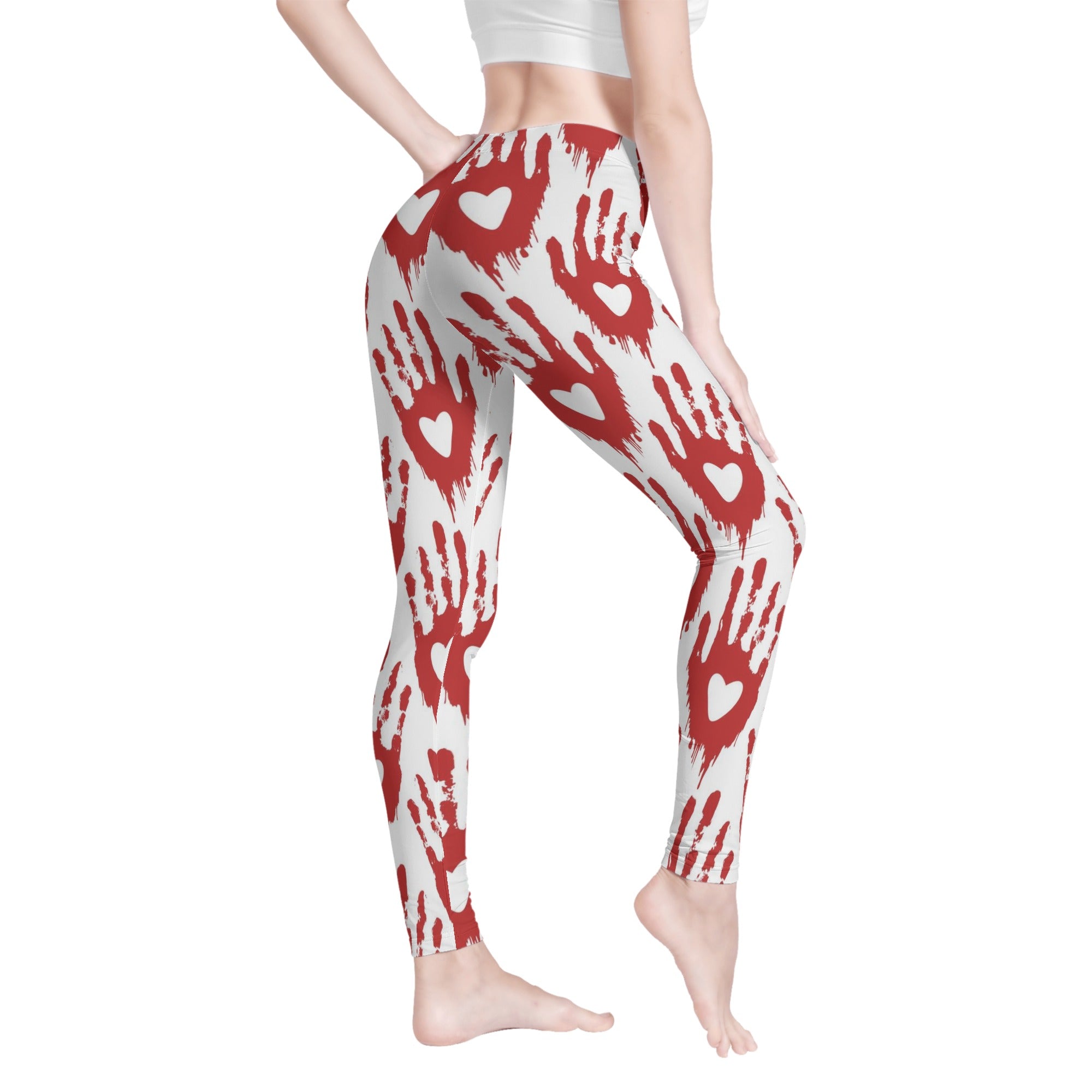 Gothic Heart Bloody Hand Print Leggings - Unique Halloween & Cosplay Costume for Women | Perfect for Gothic Fashion, Horror Parties & Themed Events