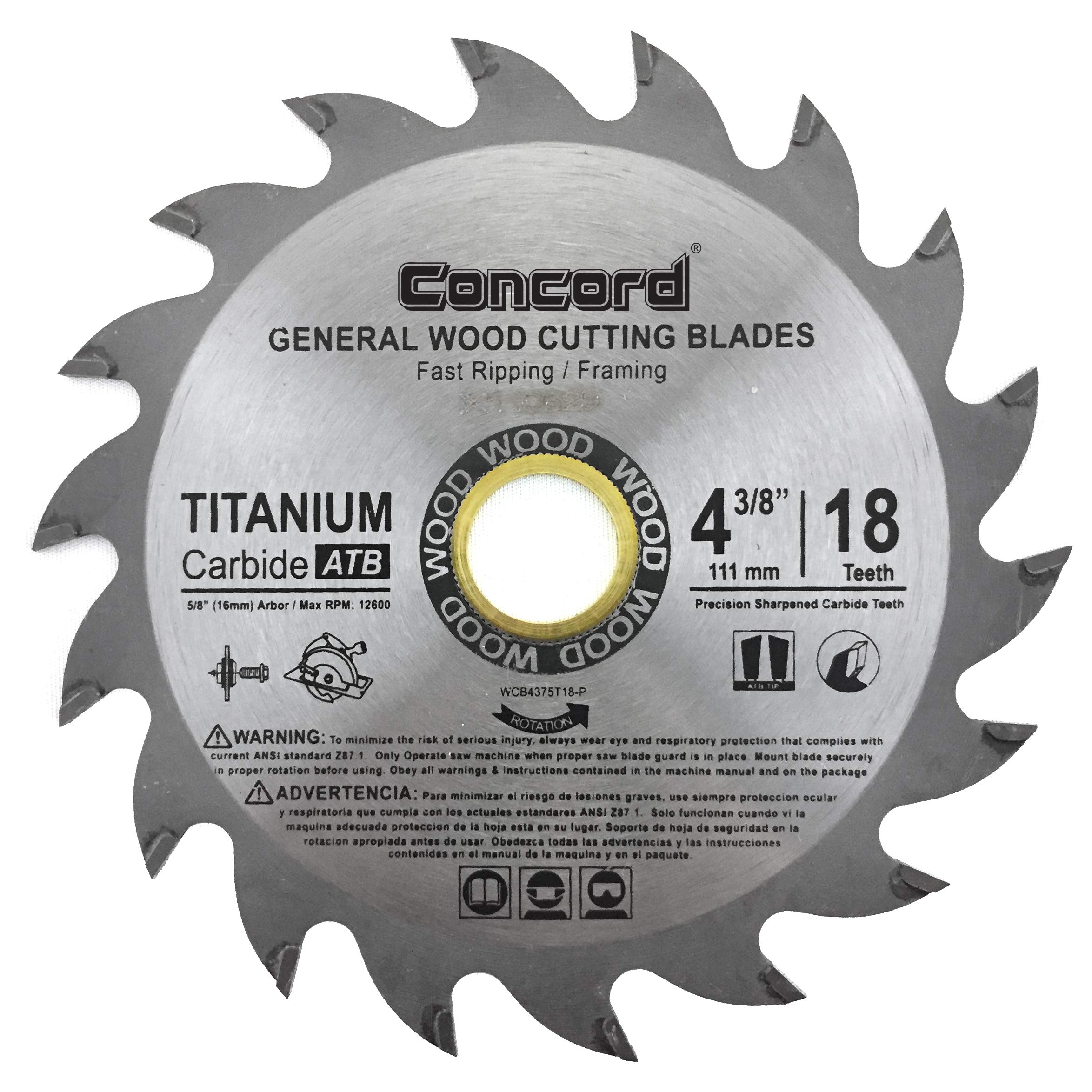 Concord Blades WCB0438T018HP 4-3/8-Inch 18 Teeth TCT Saw Blade for Hardwood & Softwood - Perfect for Woodworking, DIY Projects, and Professional Carpentry